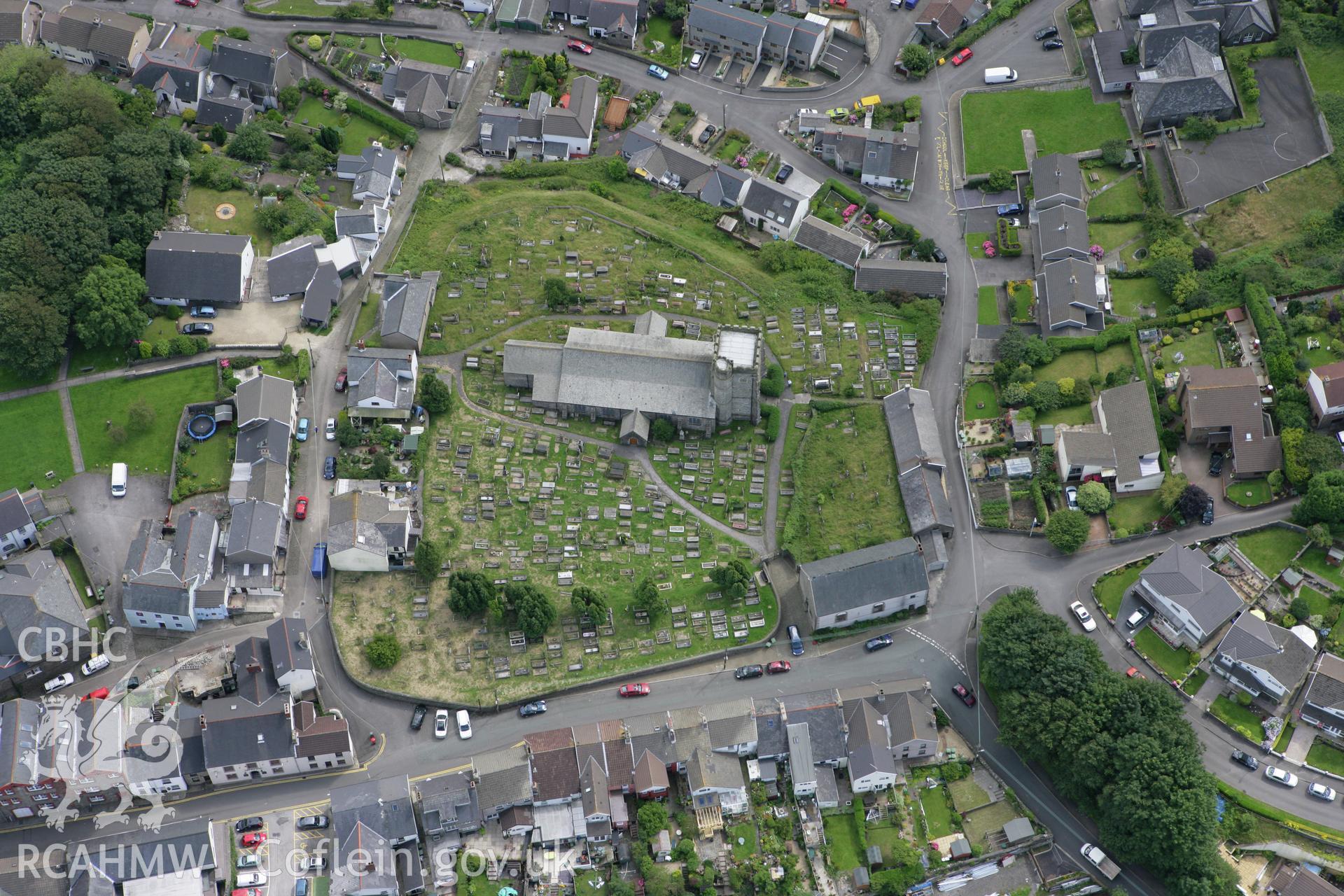 RCAHMW colour oblique aerial photograph of Church of Saints Illtyd, Gwyno & Tyfodwg, Llantrisant. Taken on 30 July 2007 by Toby Driver