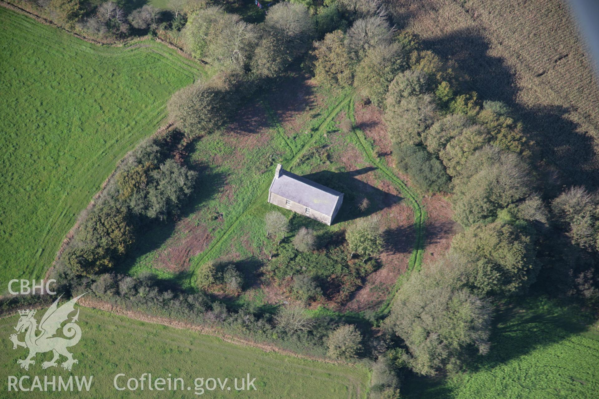 RCAHMW colour oblique photograph of St Andrew the Apostle's Church, Bayvil. Taken by Toby Driver on 23/10/2007.