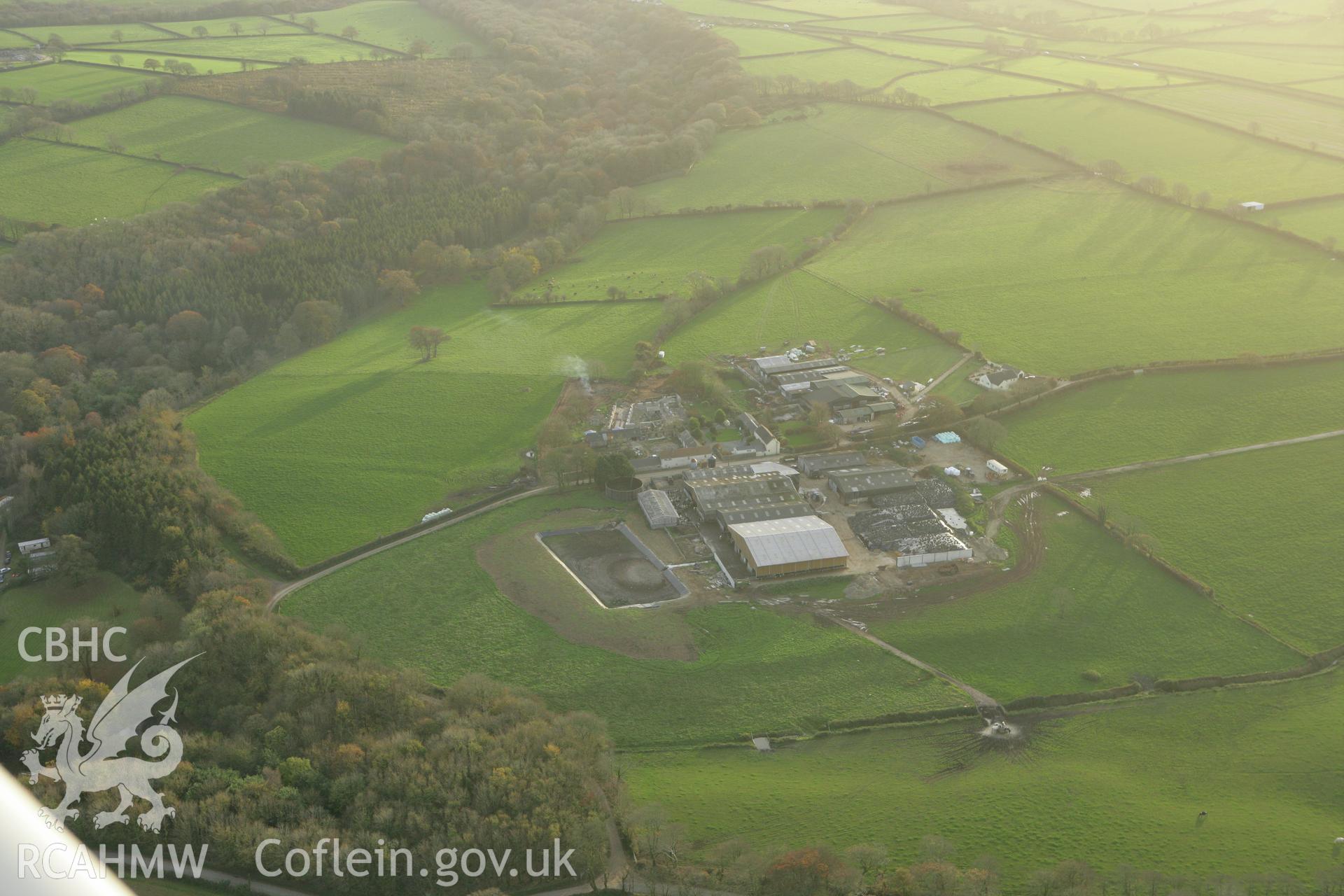 RCAHMW colour oblique photograph of Sealyham Quarries enclosure, distant view. Taken by Toby Driver on 06/11/2007.