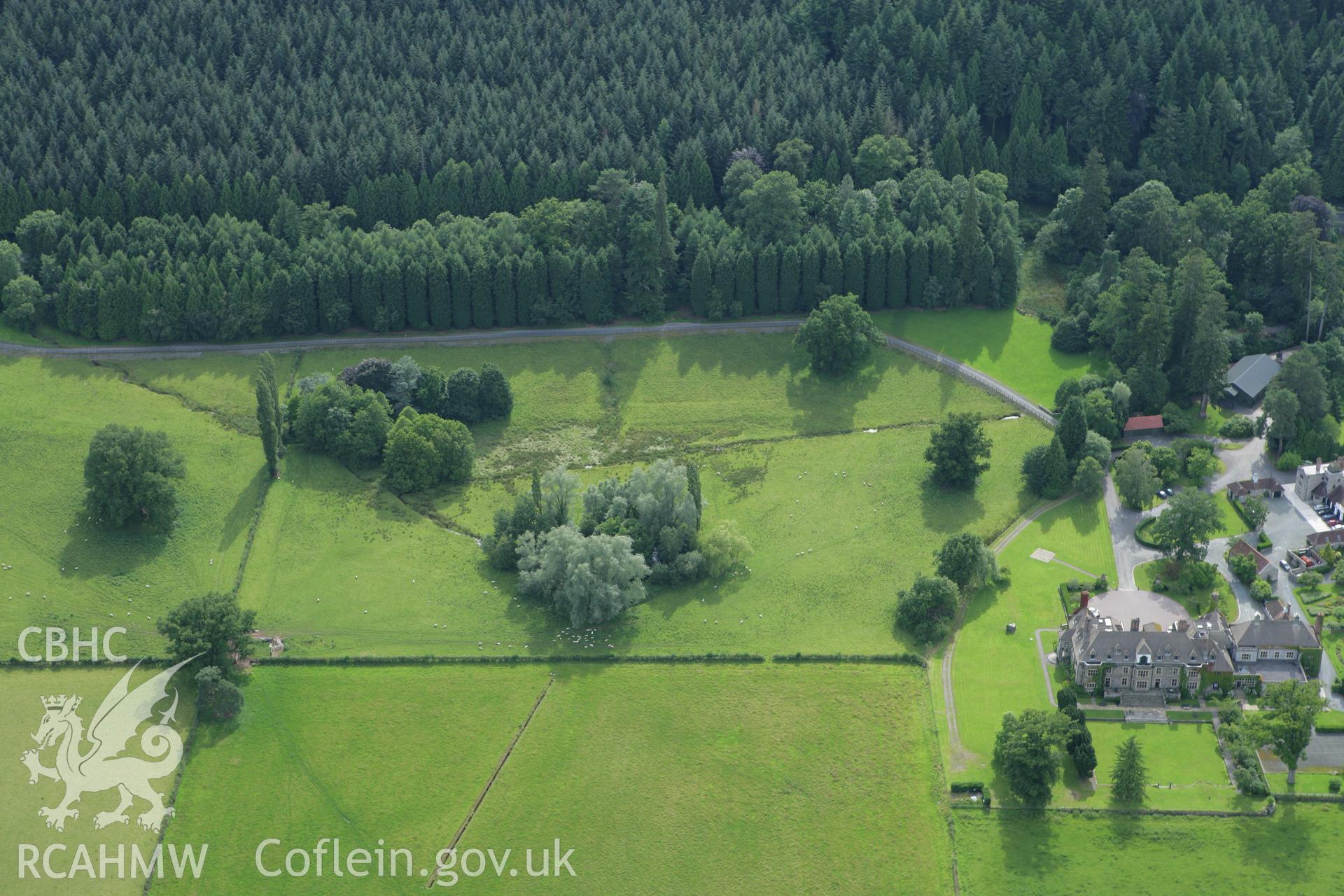 RCAHMW colour oblique aerial photograph of Llangoed Hall. Taken on 09 July 2007 by Toby Driver