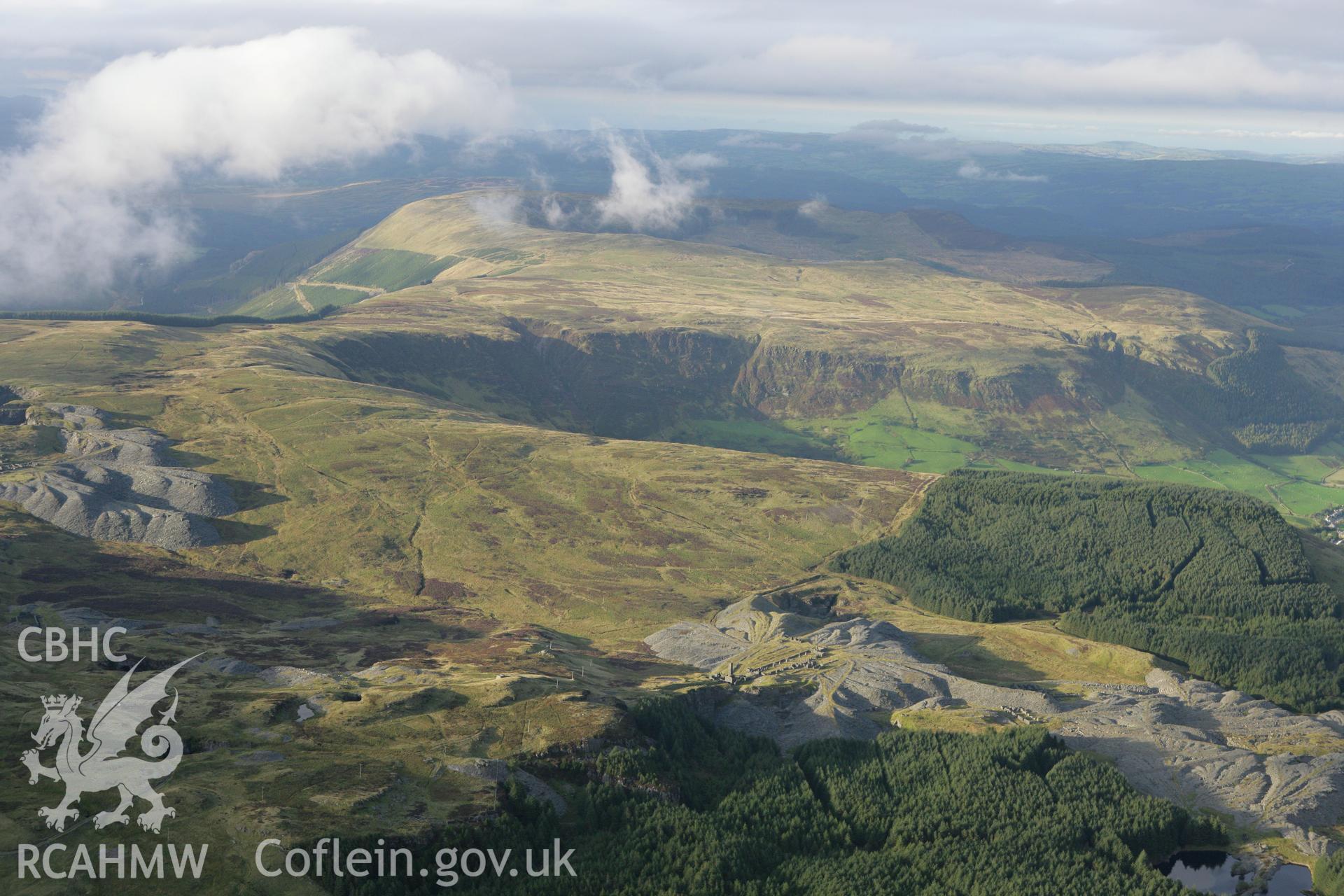 RCAHMW colour oblique aerial photograph of Rhiw-Bach Slate Quarry. Taken on 06 September 2007 by Toby Driver