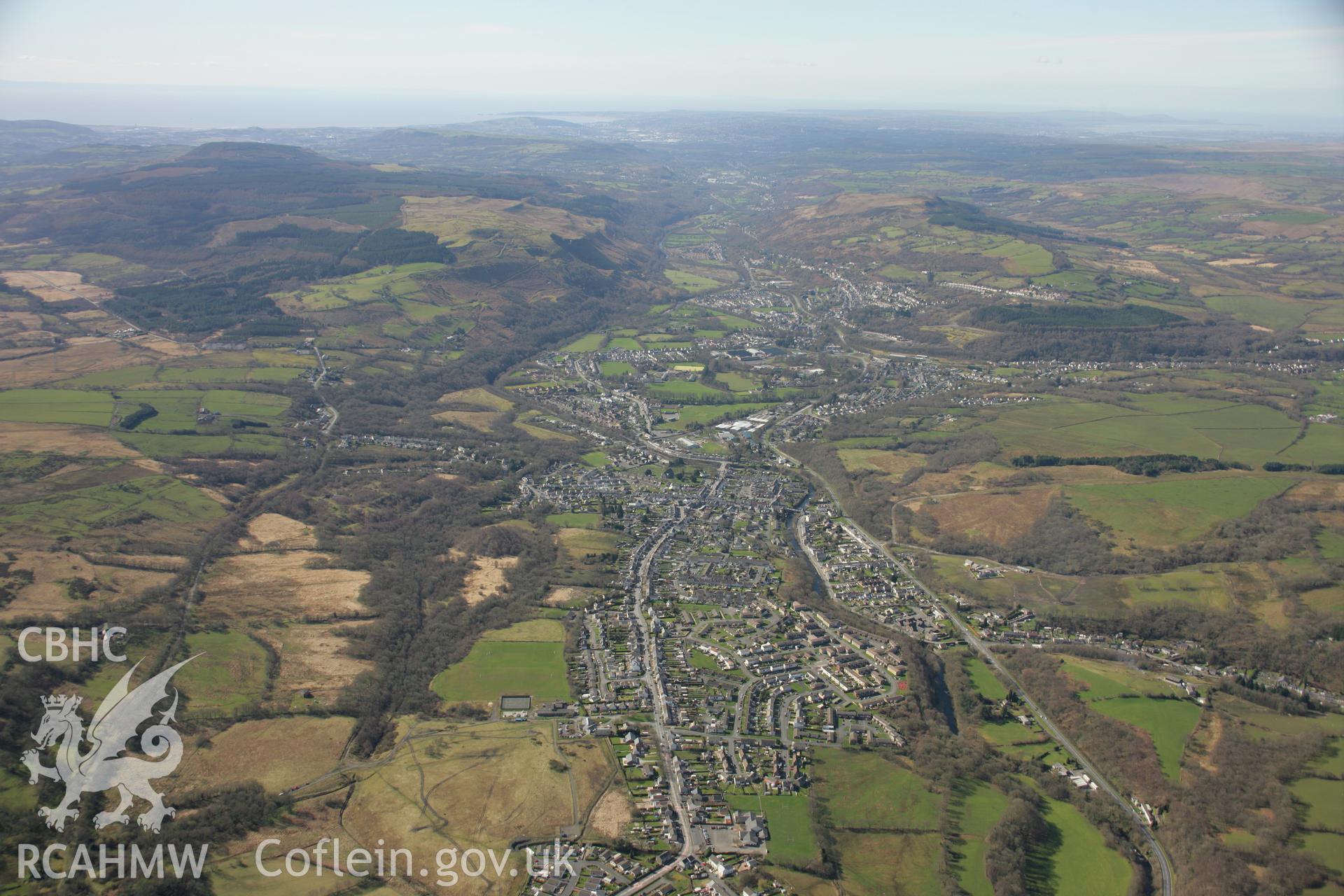 RCAHMW colour oblique aerial photograph of Ystradgynlais in landscape view from the north - east. Taken on 21 March 2007 by Toby Driver