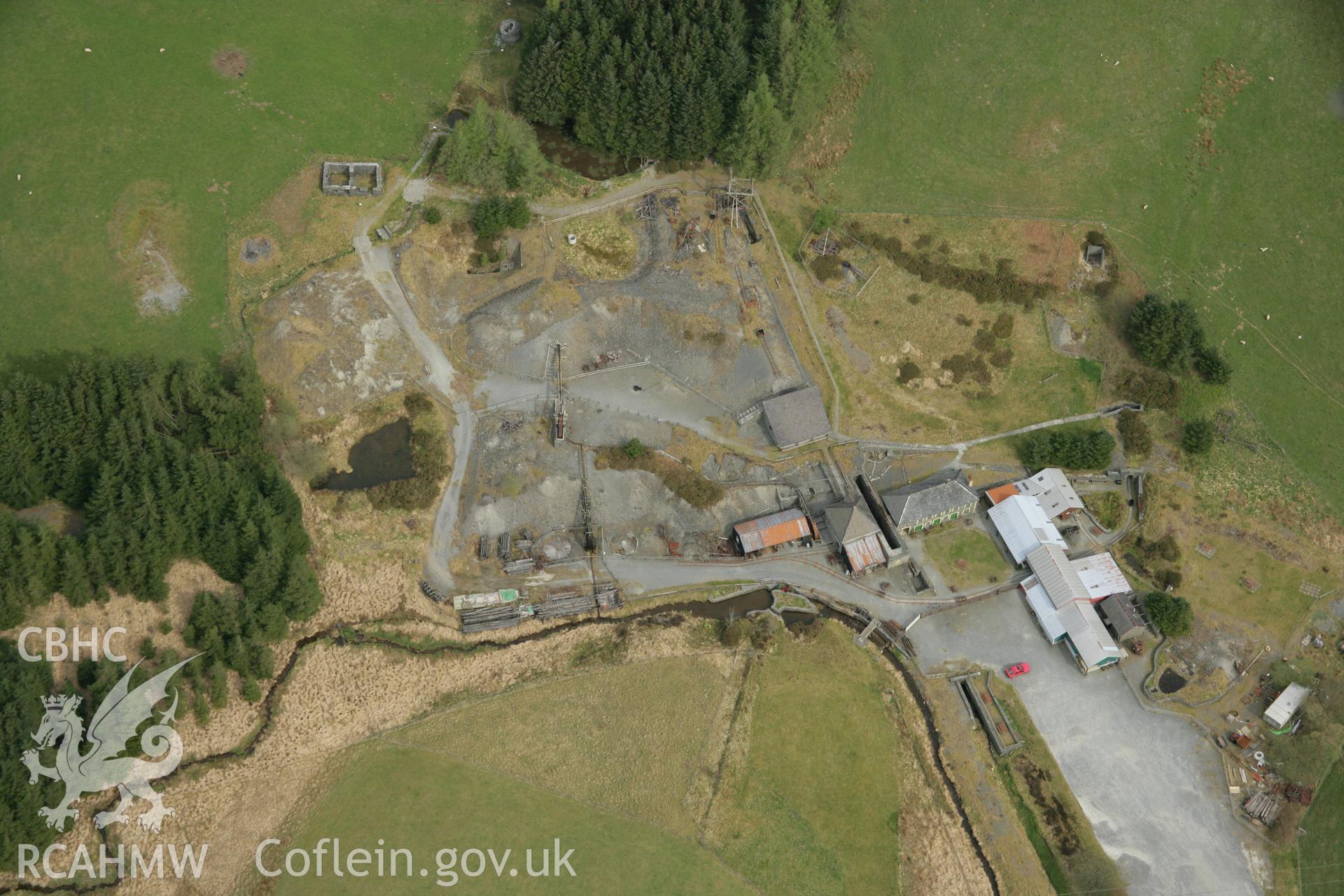 RCAHMW colour oblique aerial photograph of Powell's Llywernog Mine, Ponterwyd. Taken on 17 April 2007 by Toby Driver