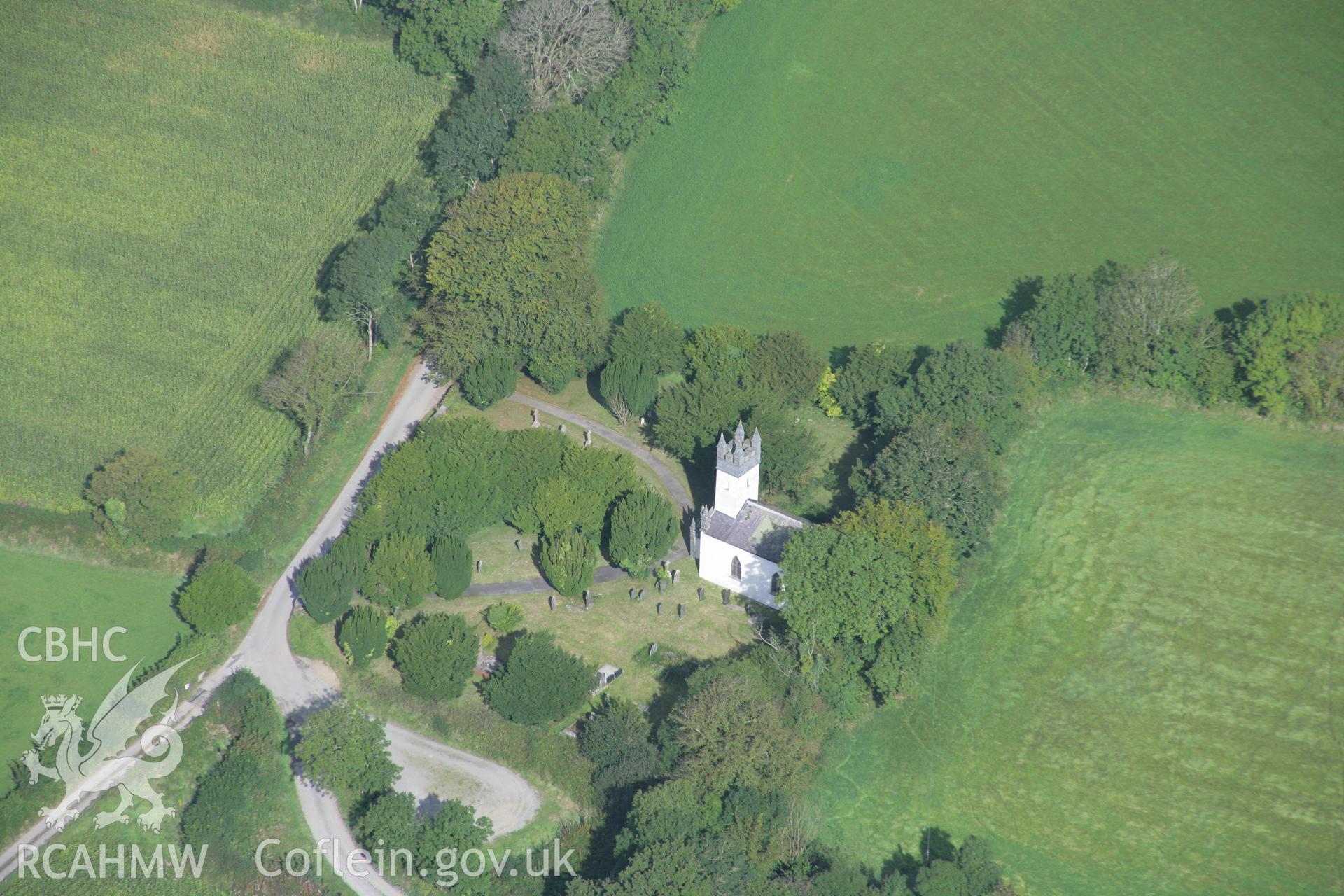 RCAHMW colour oblique photograph of Church of St. Colman, Capel Colman. Taken by Toby Driver on 11/09/2007.