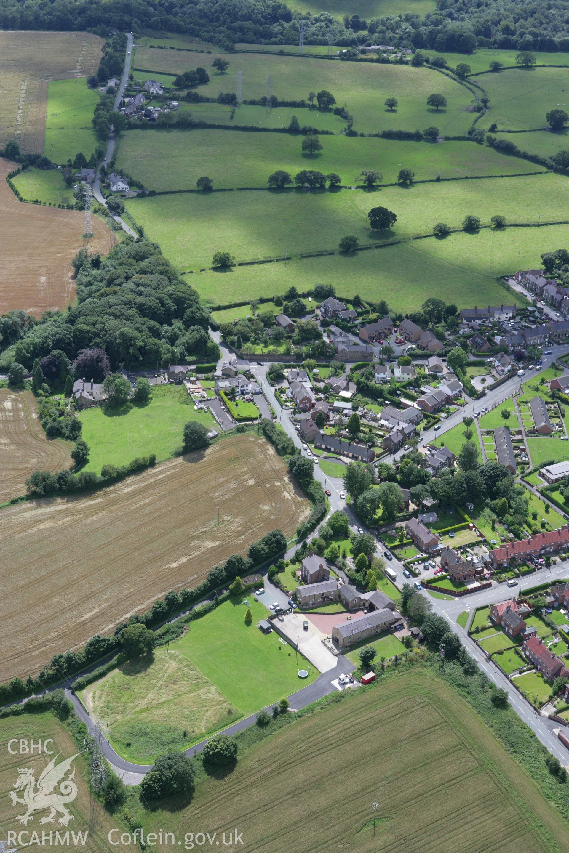 RCAHMW colour oblique aerial photograph of the northern section of Offa's Dyke at Coedpoeth. Taken on 24 July 2007 by Toby Driver