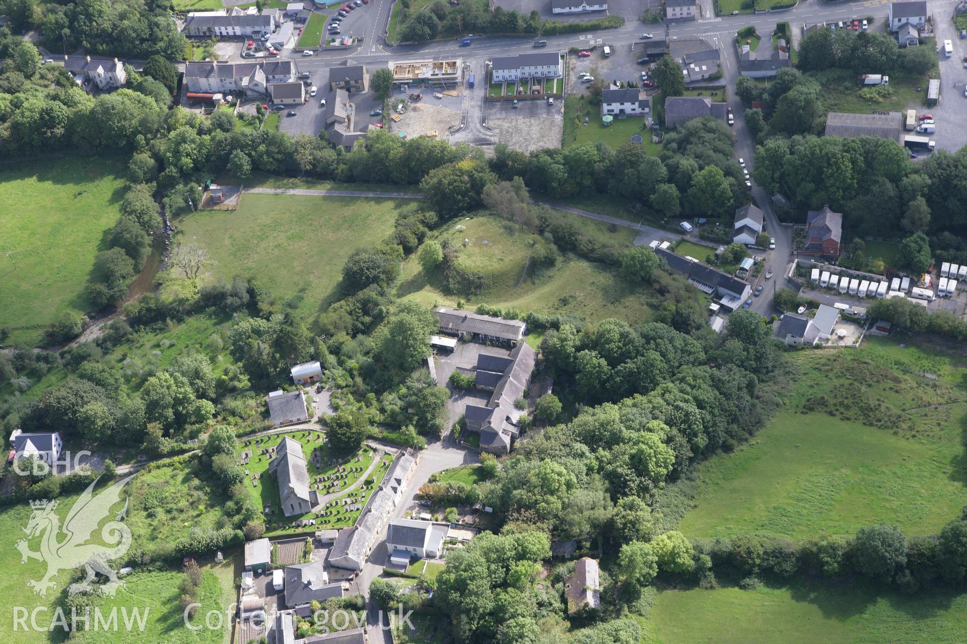 RCAHMW colour oblique photograph of Castell Pencader. Taken by Toby Driver on 11/09/2007.