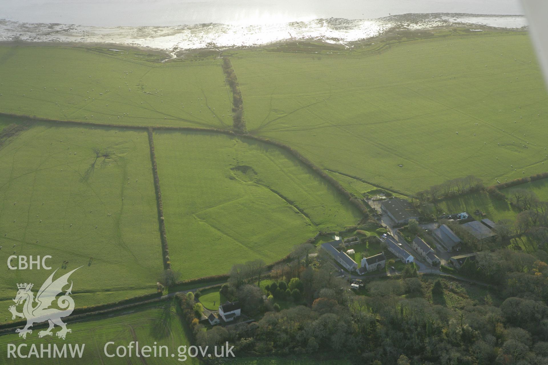 RCAHMW colour oblique photograph of Coedcanlas garden earthworks. Taken by Toby Driver on 29/11/2007.