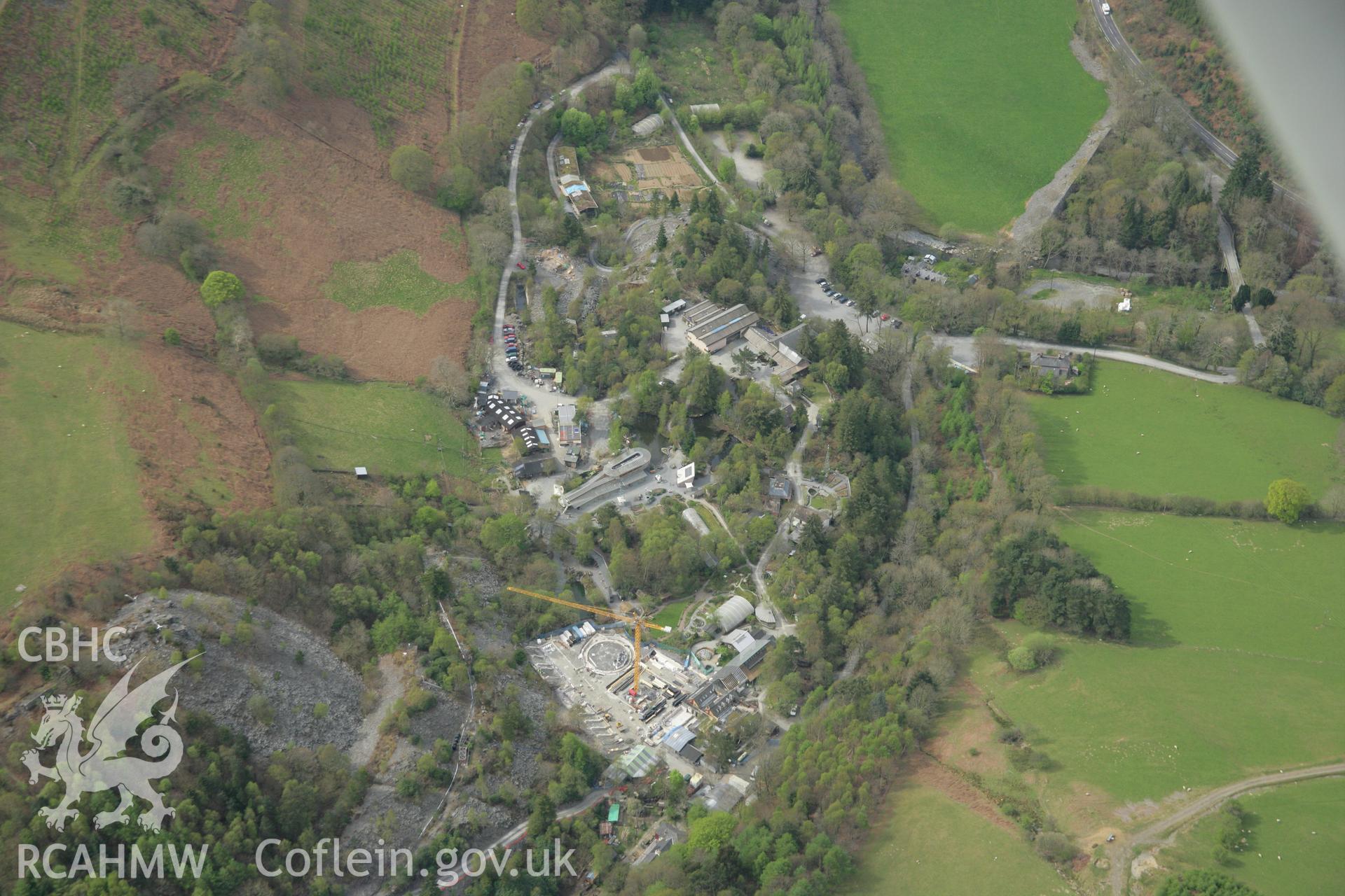 RCAHMW colour oblique aerial photograph of Centre For Alternative Technology, Llwyngwern Quarry, Machynlleth. Taken on 17 April 2007 by Toby Driver