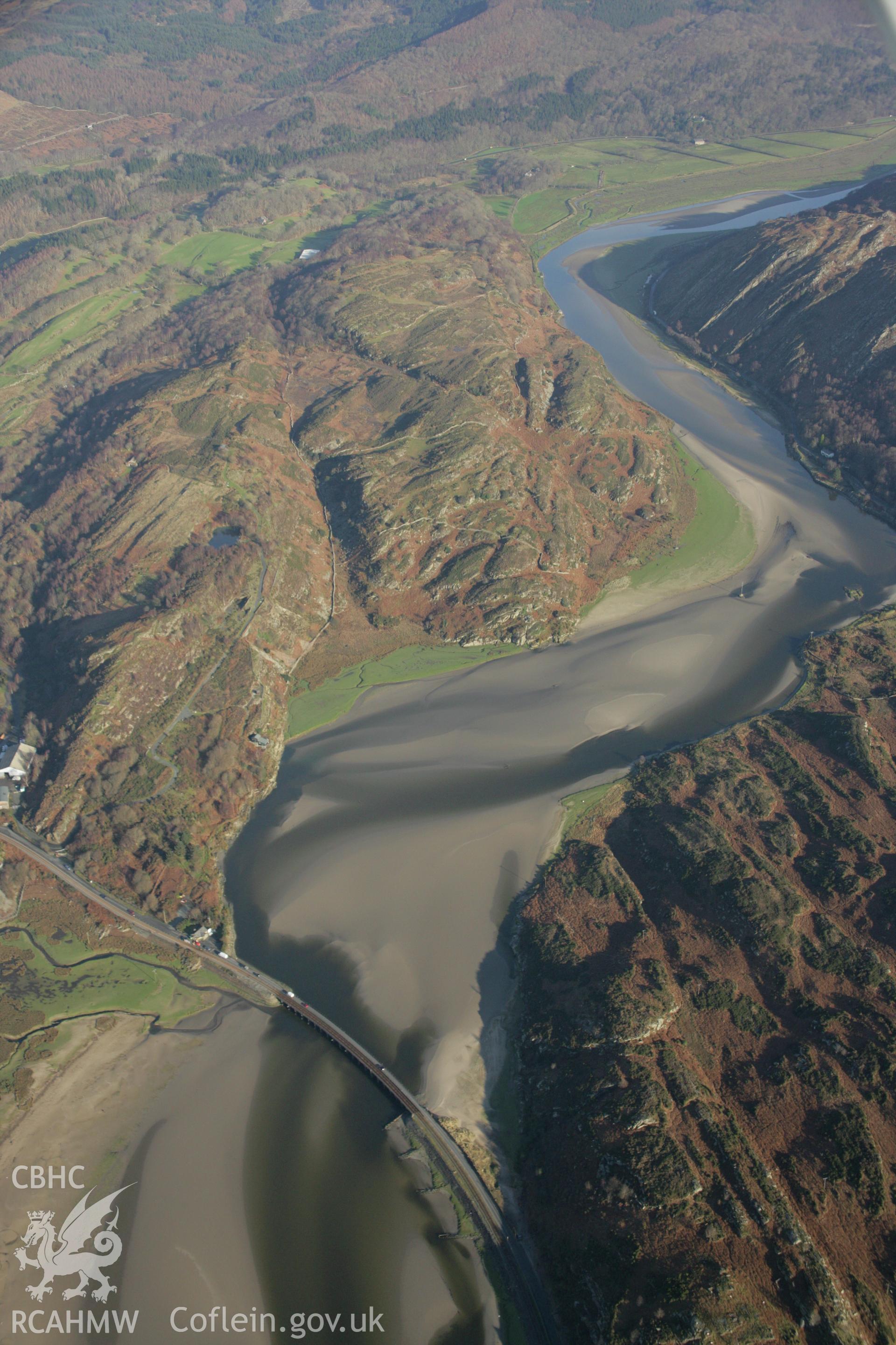 RCAHMW colour oblique aerial photograph of Pont Briwet in landscape view to the east of Penrhyndeudraeth. Taken on 25 January 2007 by Toby Driver