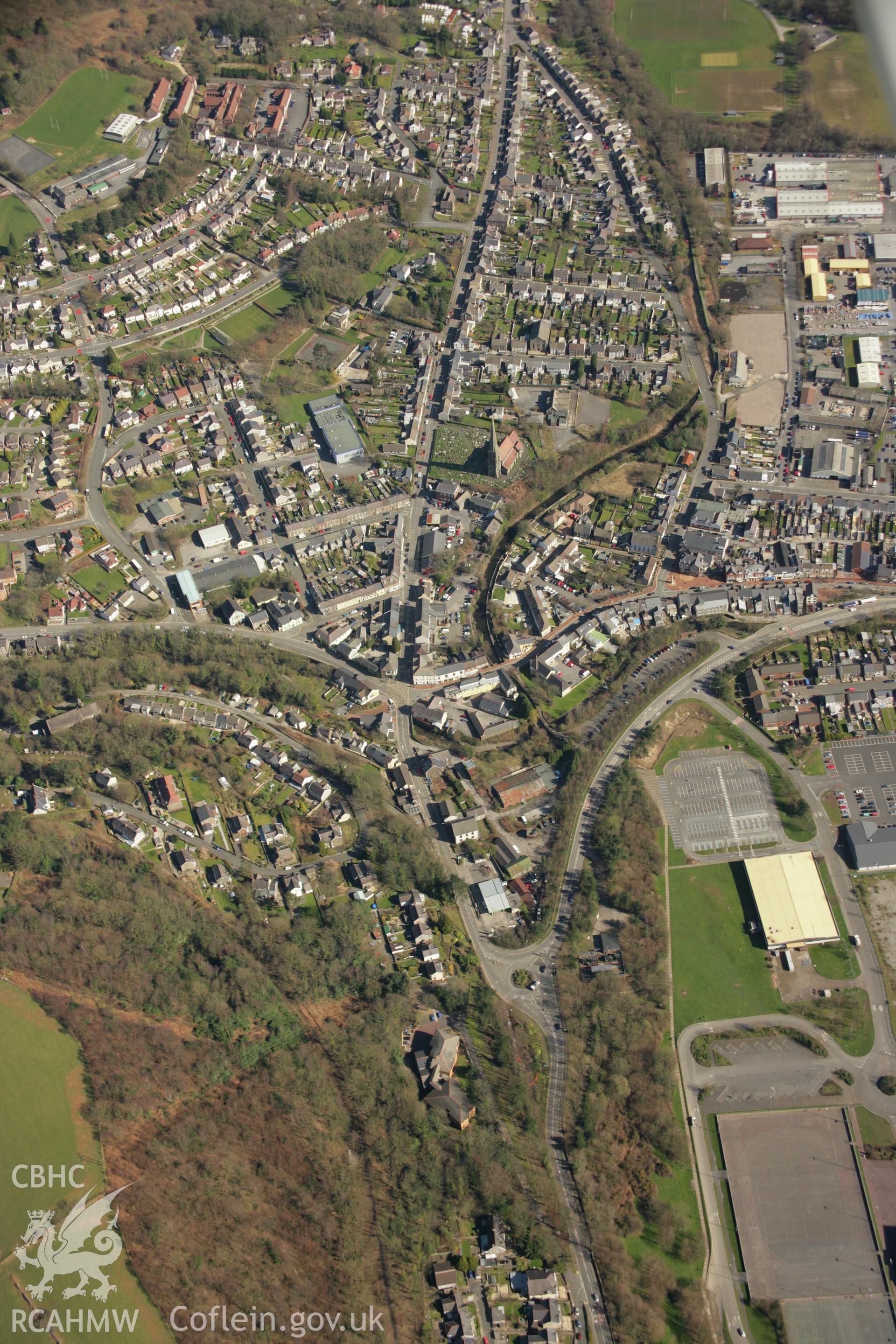 RCAHMW colour oblique aerial photograph of Upper Clydach Aqueduct and overflow, Pontardawe Aqueduct, Swansea Canal. Taken on 21 March 2007 by Toby Driver