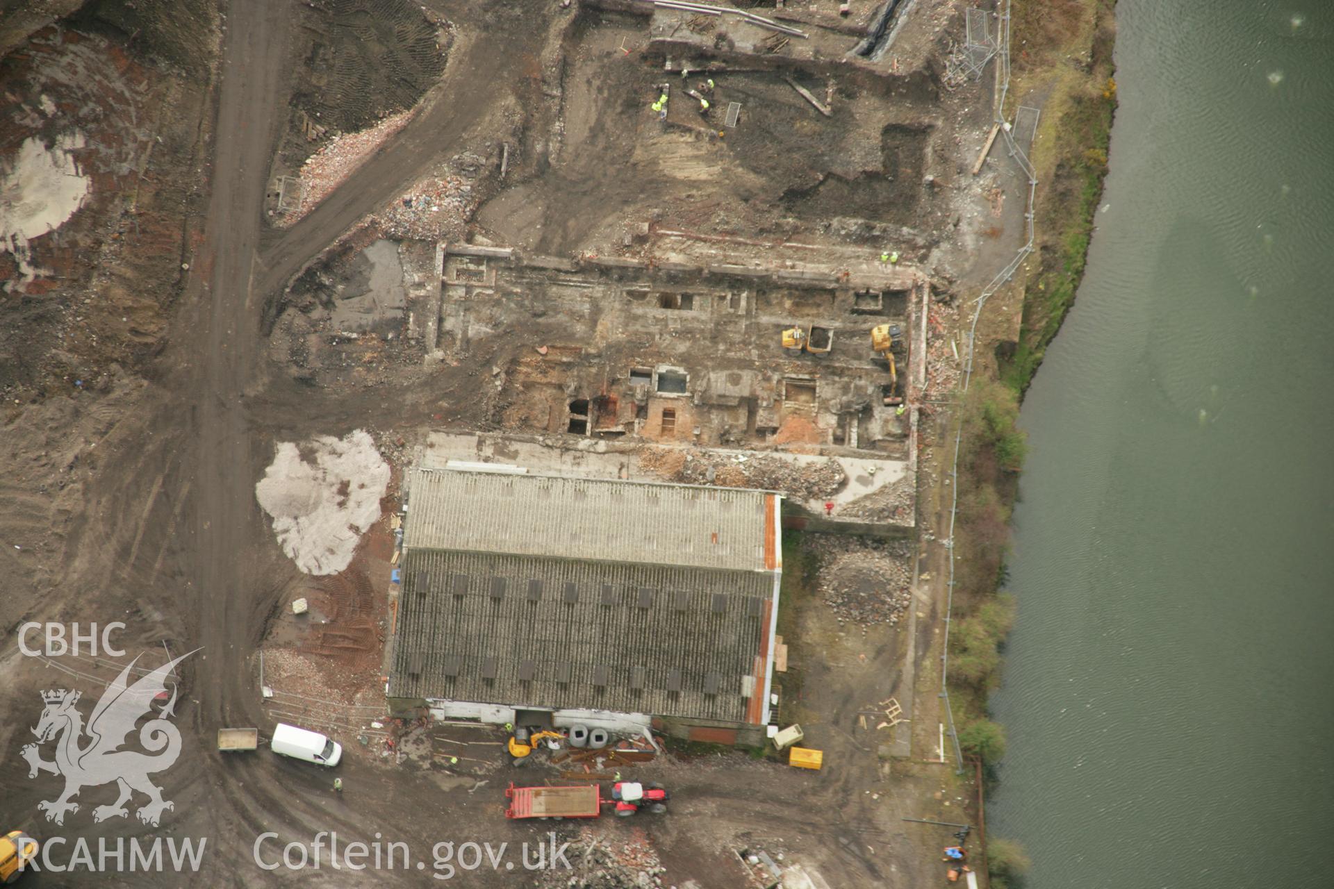 RCAHMW colour oblique aerial photograph of Upper Bank Copperworks, Swansea, showing excavations. Taken on 16 March 2007 by Toby Driver