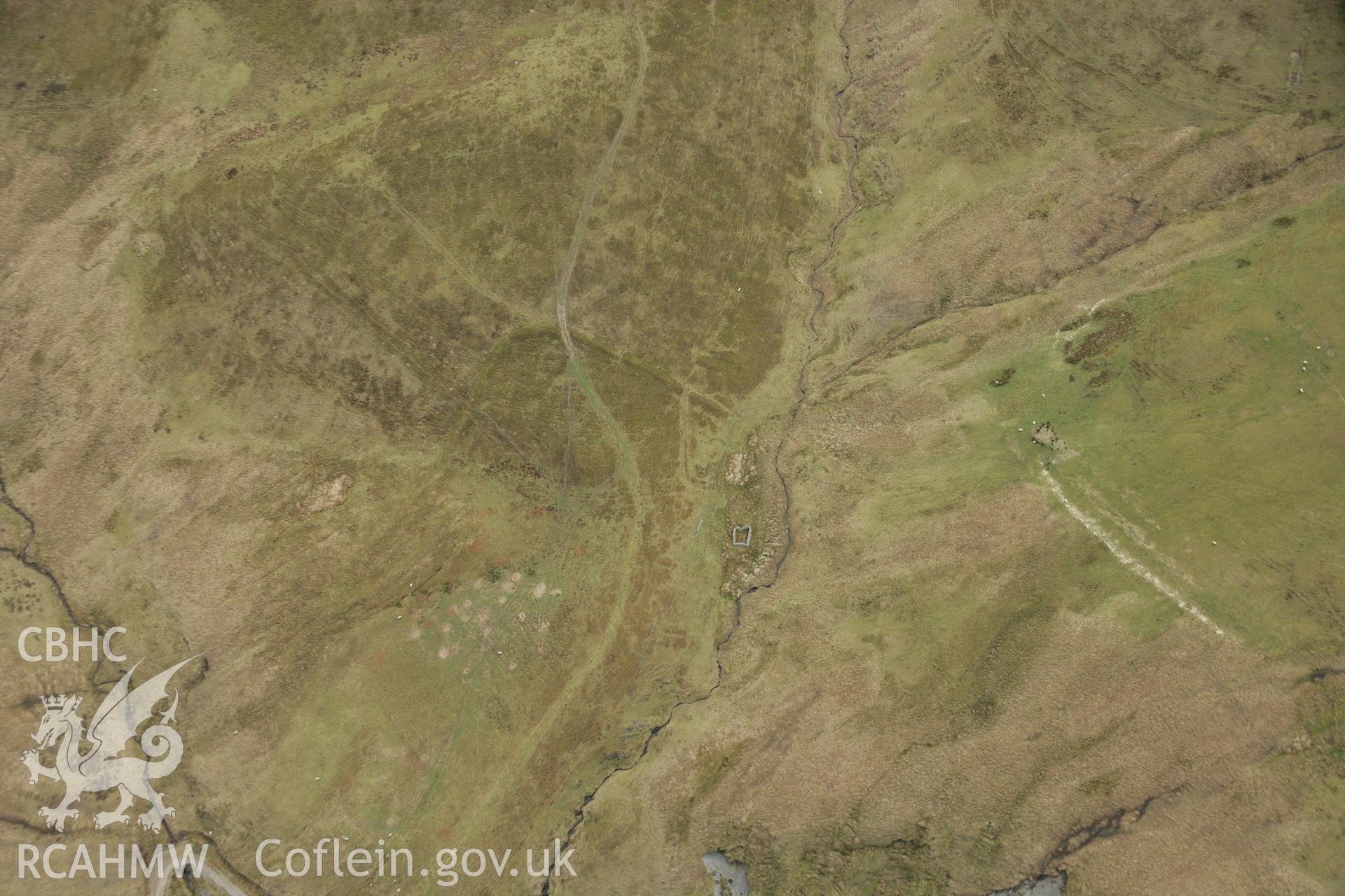 RCAHMW colour oblique aerial photograph of Deserted Rural Settlement, Esgair Naint. Taken on 17 April 2007 by Toby Driver