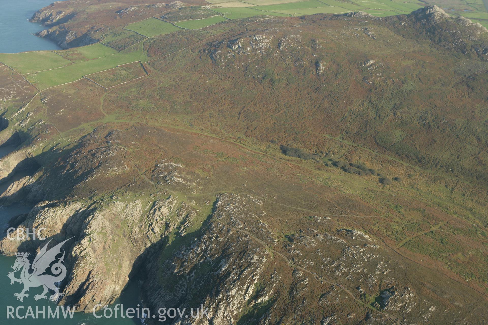 RCAHMW colour oblique photograph of Carn Llidi enclosures;Penmaen Dewi field system, St Davids. Taken by Toby Driver on 23/10/2007.