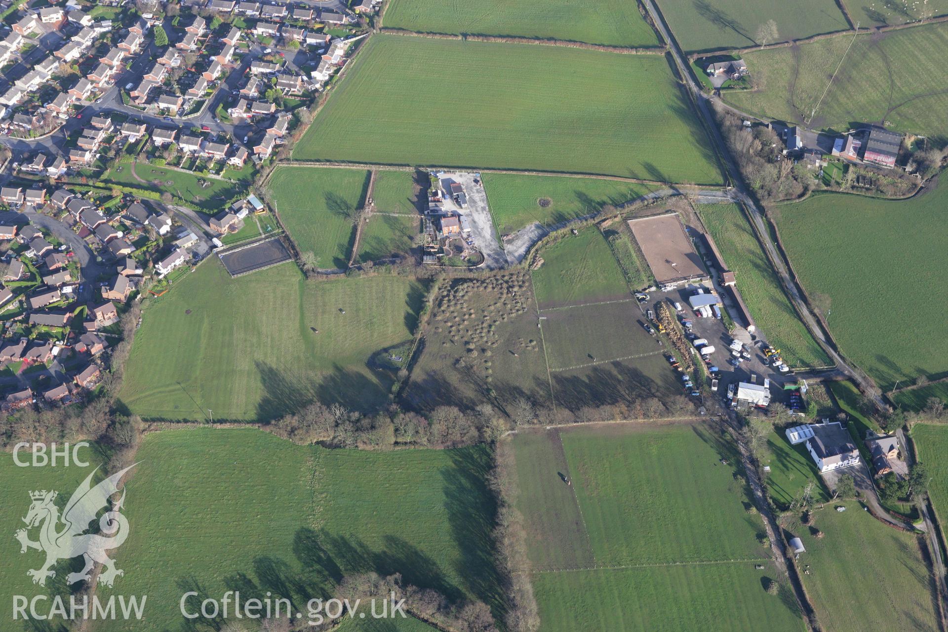 RCAHMW colour oblique photograph of Wat's Dyke:Section from Bod Offa to Whitehouse Farm. Taken by Toby Driver on 11/12/2007.