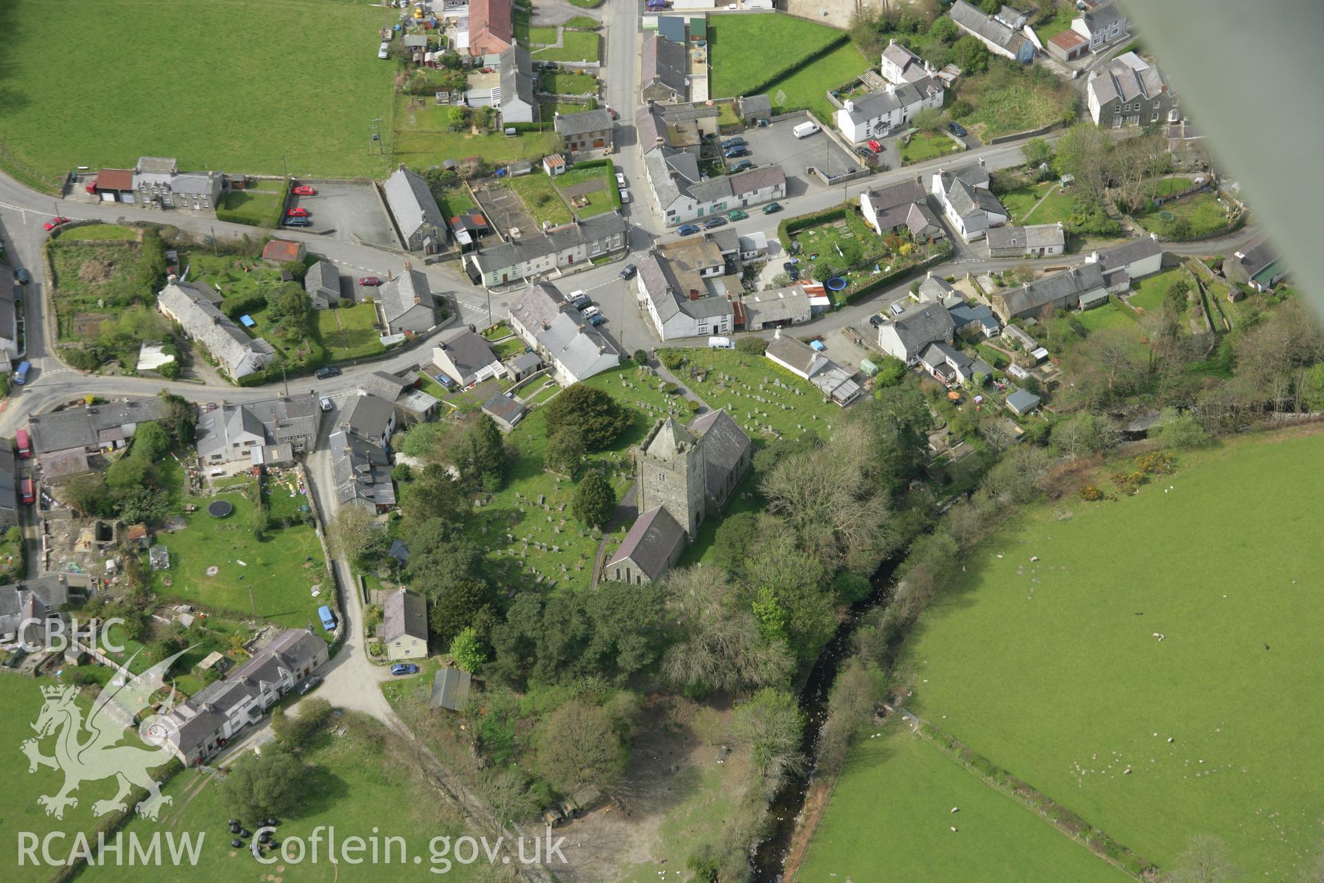 RCAHMW colour oblique aerial photograph of four inscribed stones in St David's Church, Llanddewi Brefi. Taken on 17 April 2007 by Toby Driver