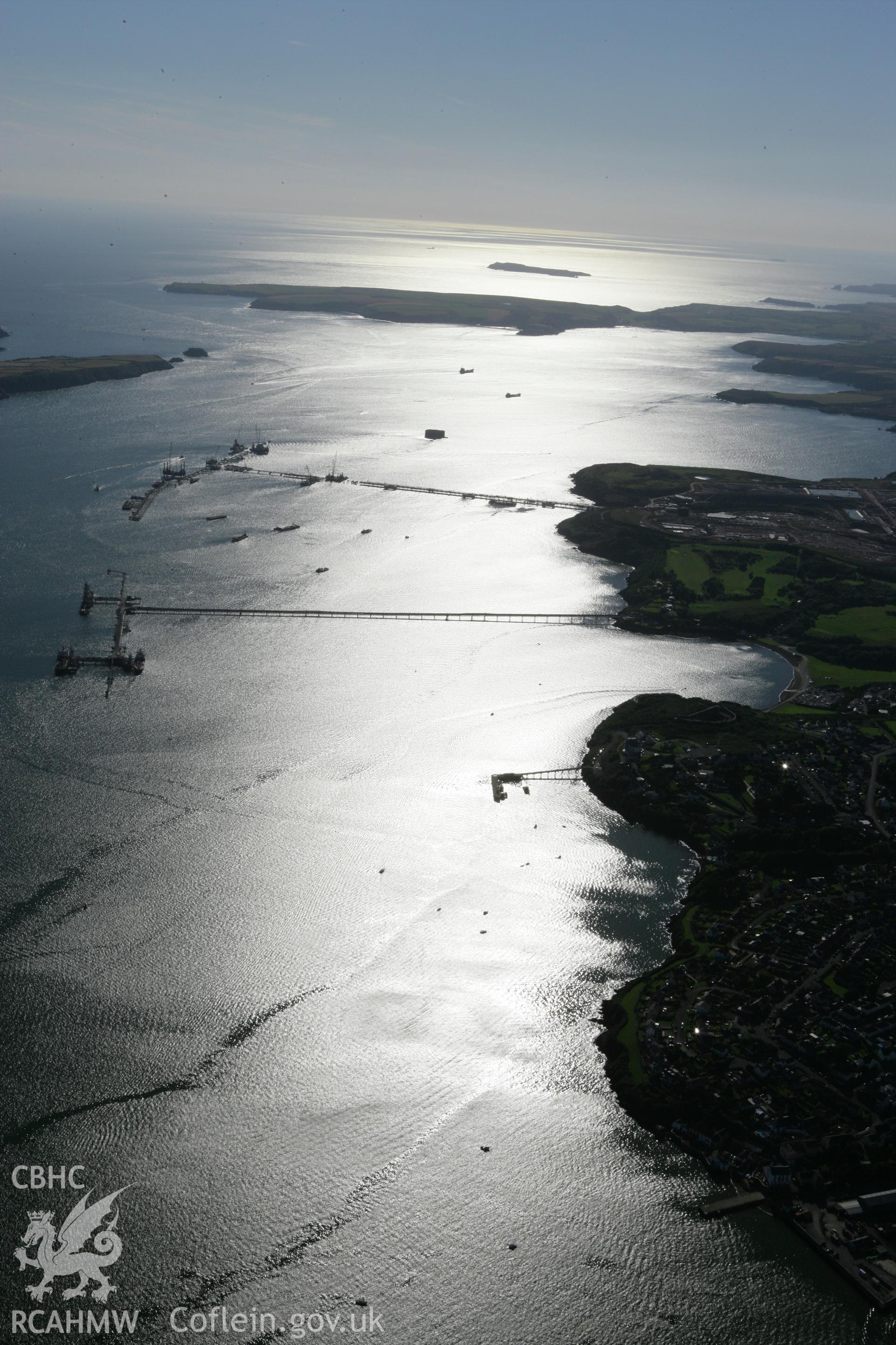 RCAHMW colour oblique aerial photograph of Milford Haven Waterway, looking to the west. Taken on 30 July 2007 by Toby Driver