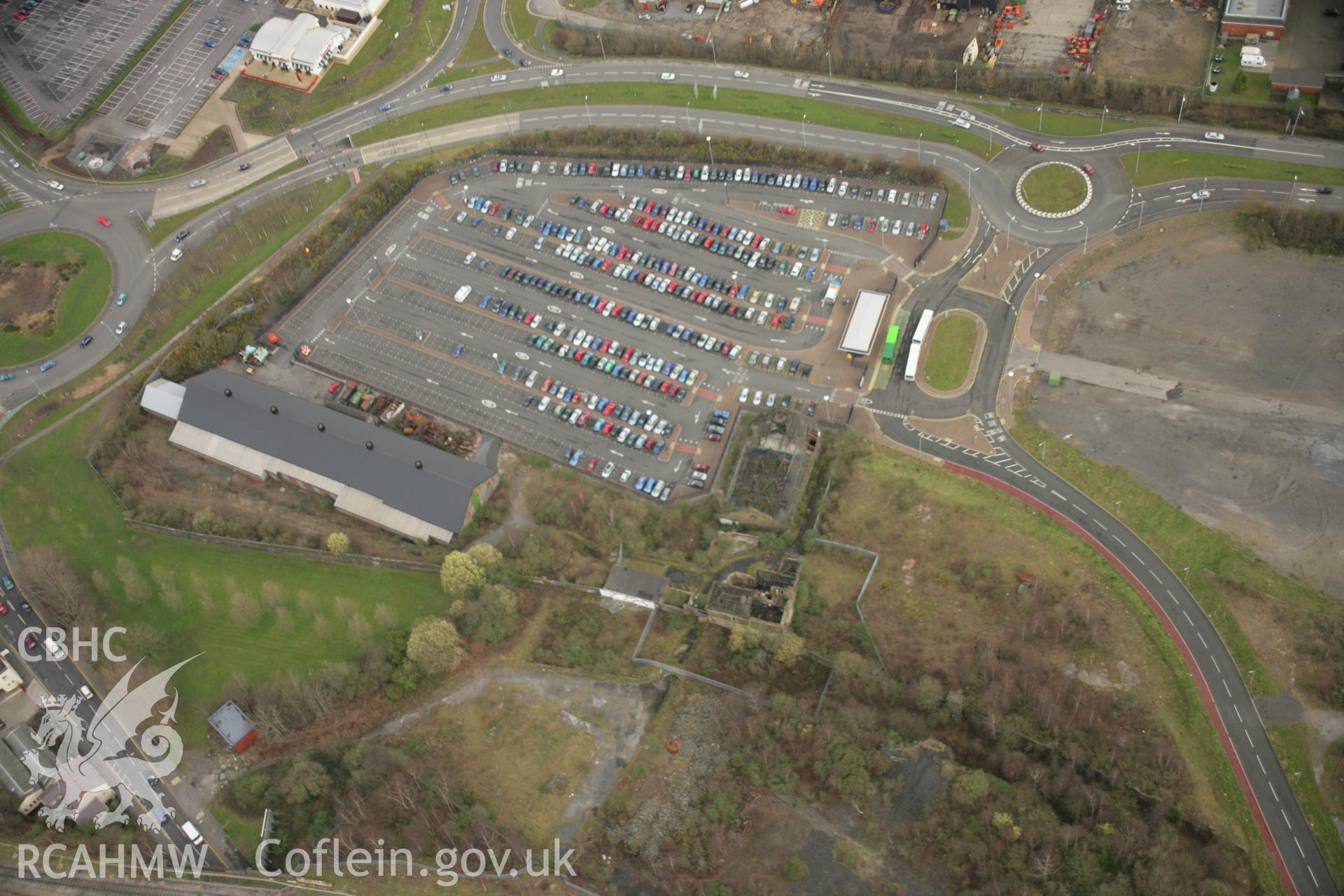 RCAHMW colour oblique aerial photograph of Morfa Copperworks Power House and Canteen, Swansea. Taken on 16 March 2007 by Toby Driver