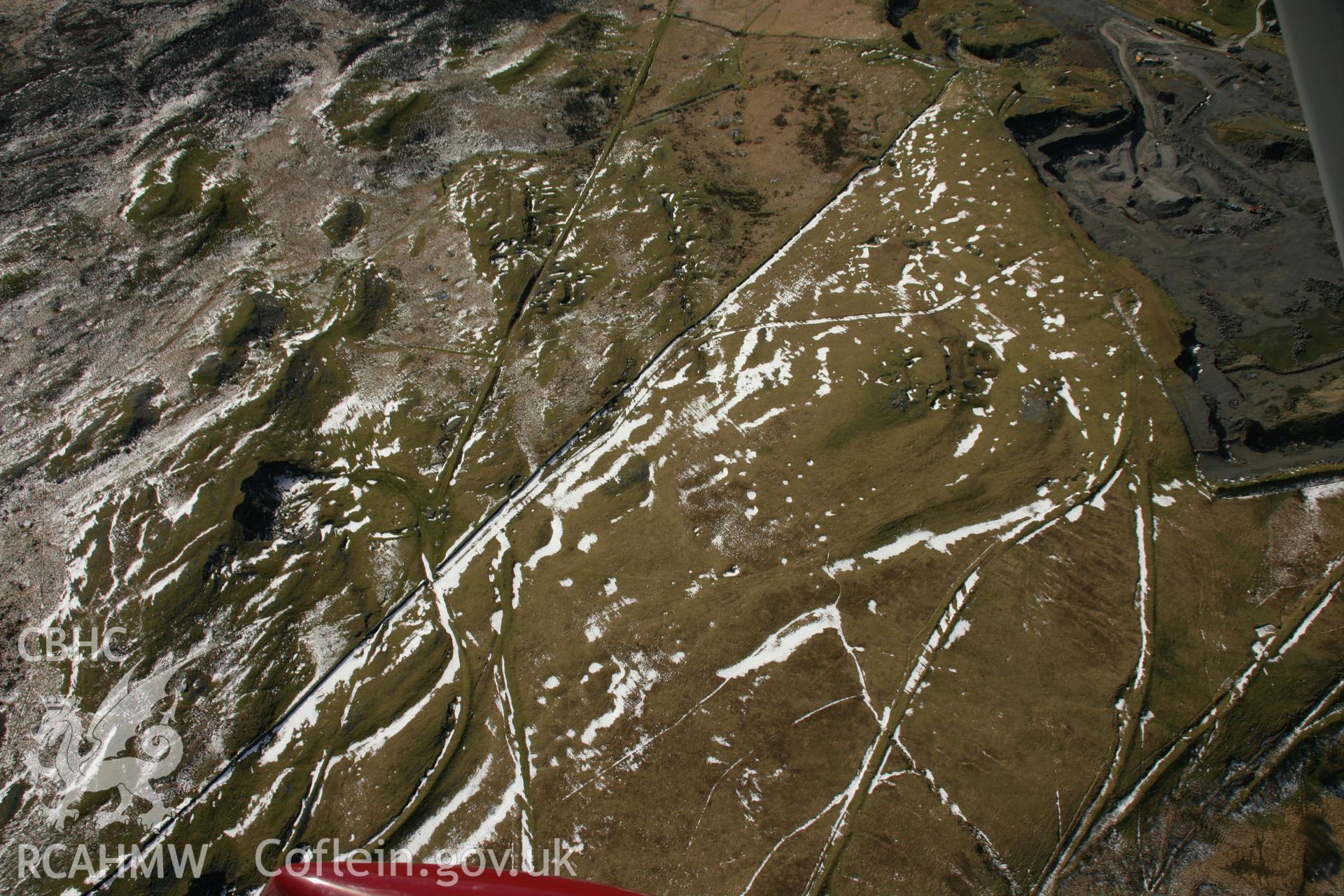 RCAHMW colour oblique aerial photograph of Penwyllt Limestone Quarry 2 and tramroads. Taken on 21 March 2007 by Toby Driver