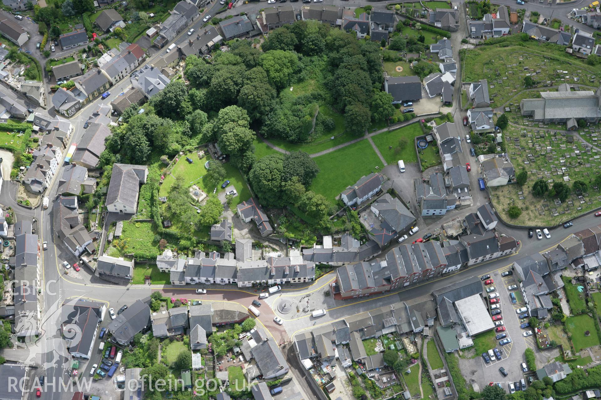 RCAHMW colour oblique aerial photograph of Llantrisant Castle. Taken on 30 July 2007 by Toby Driver