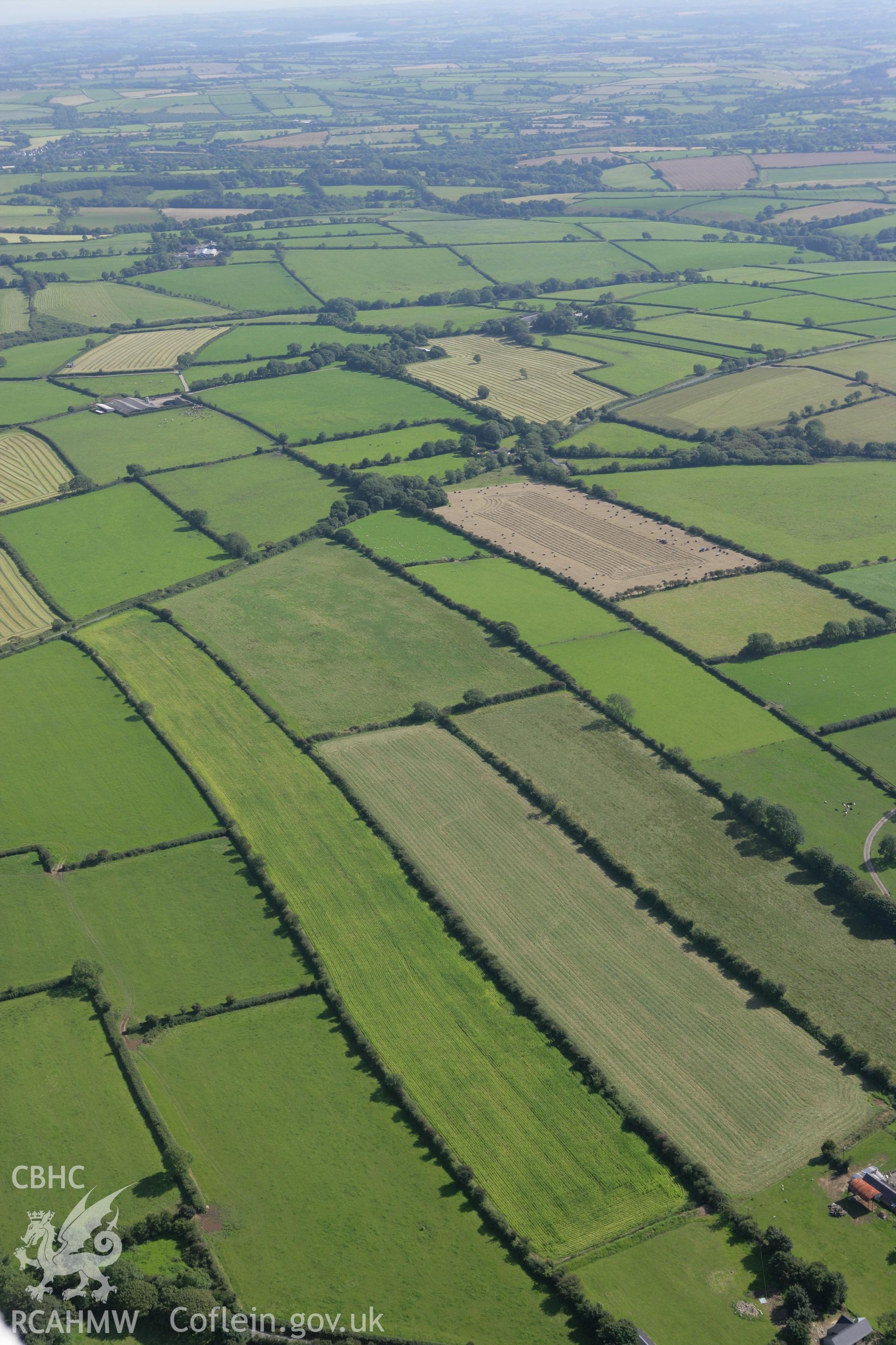 RCAHMW colour oblique photograph of Strip fields, Ambleston. Taken by Toby Driver on 01/08/2007.