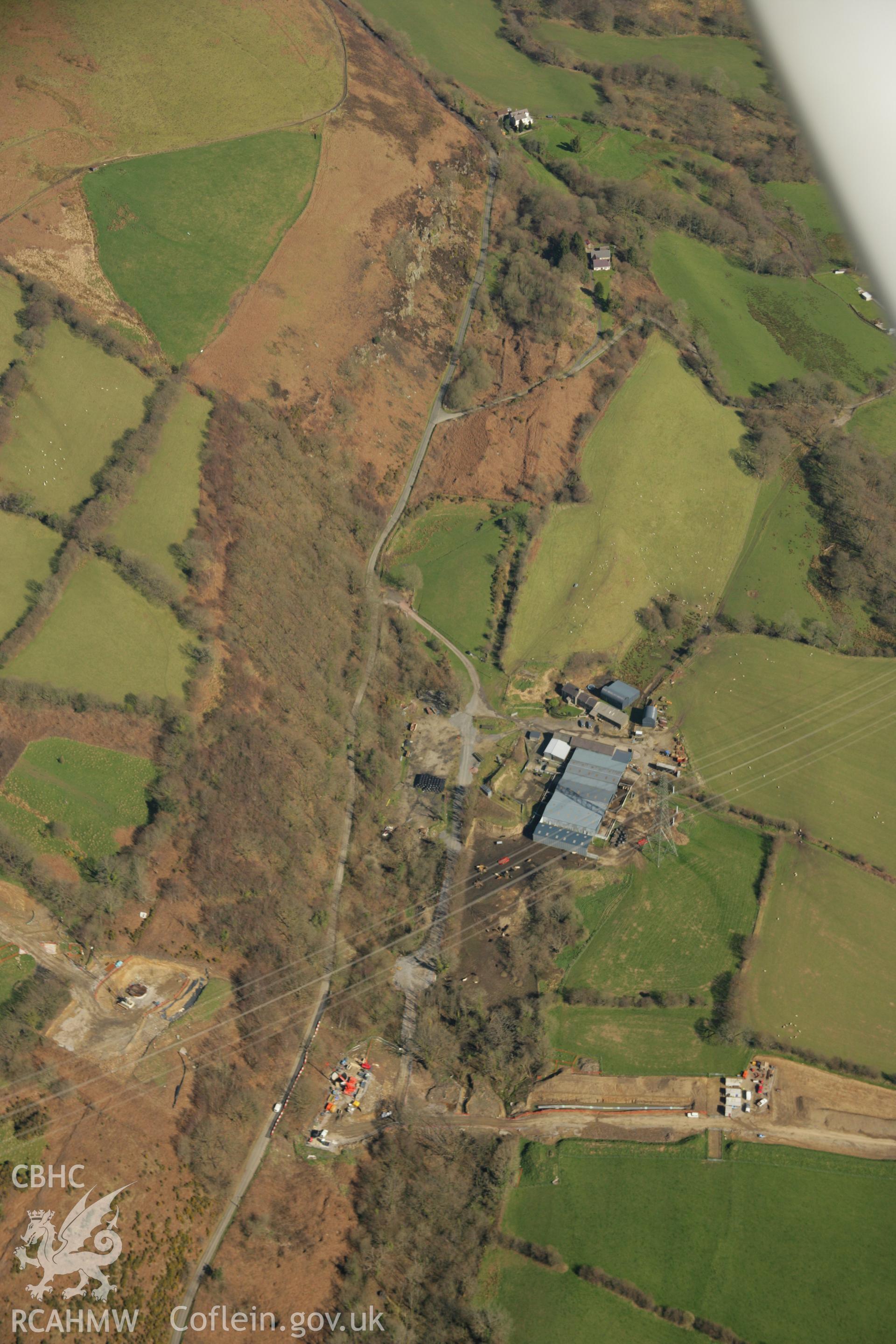 RCAHMW colour oblique aerial photograph of Graig Merthyr Railway Incline Summit, Cwm Clydach Railway, with LNG pipeline at Glyn Coch. Taken on 21 March 2007 by Toby Driver