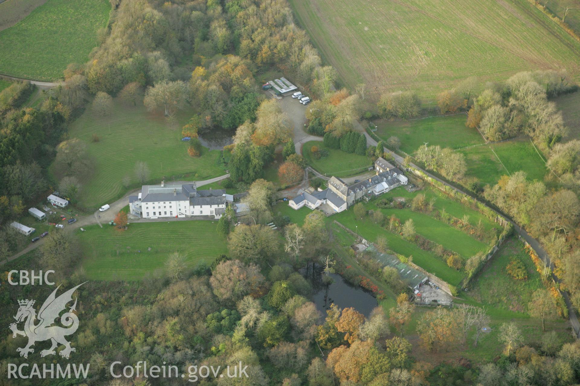 RCAHMW colour oblique photograph of Sealyham Mansion. Taken by Toby Driver on 06/11/2007.