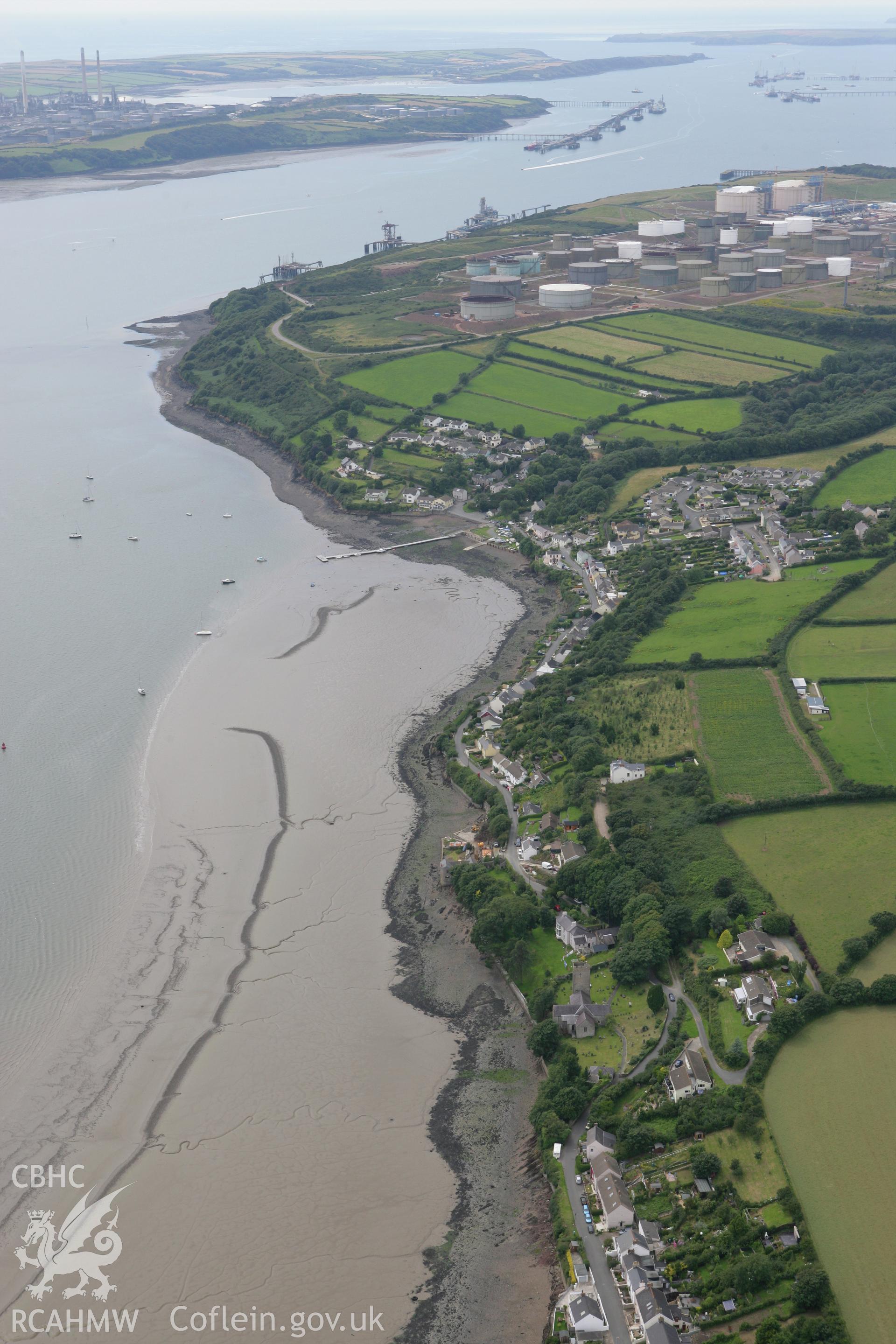 RCAHMW colour oblique photograph of Llanstadwell, landscape from east. Taken by Toby Driver on 01/08/2007.