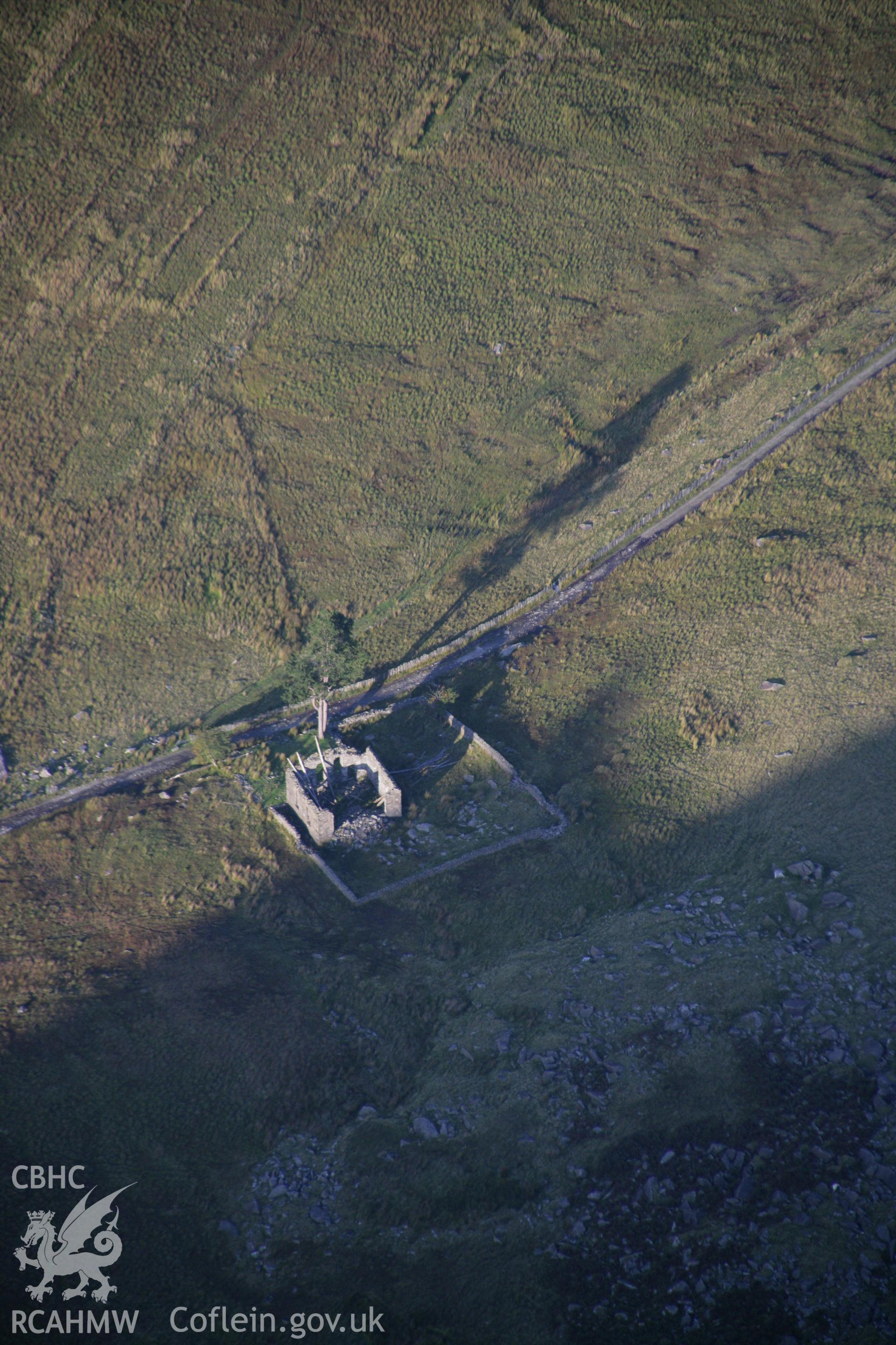 RCAHMW colour oblique aerial photograph of Cwmorthin Calvinistic Methodist Sunday School (Rhosydd), Cwmorthin, Ffestiniog. Taken on 06 September 2007 by Toby Driver