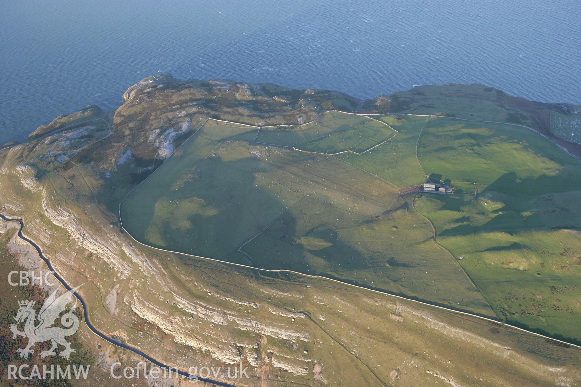 RCAHMW colour oblique photograph of Great Orme and  fields to the west of Telegraph Station. Taken by Toby Driver on 20/12/2007.