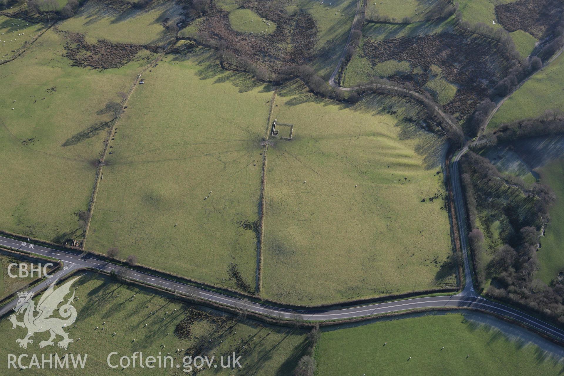 RCAHMW colour oblique photograph of Ty Mawr;Rhos Ganol Barrow I;Rhos Ganol Barrow II;Rhos Ganol Barrow III. Taken by Toby Driver on 11/12/2007.