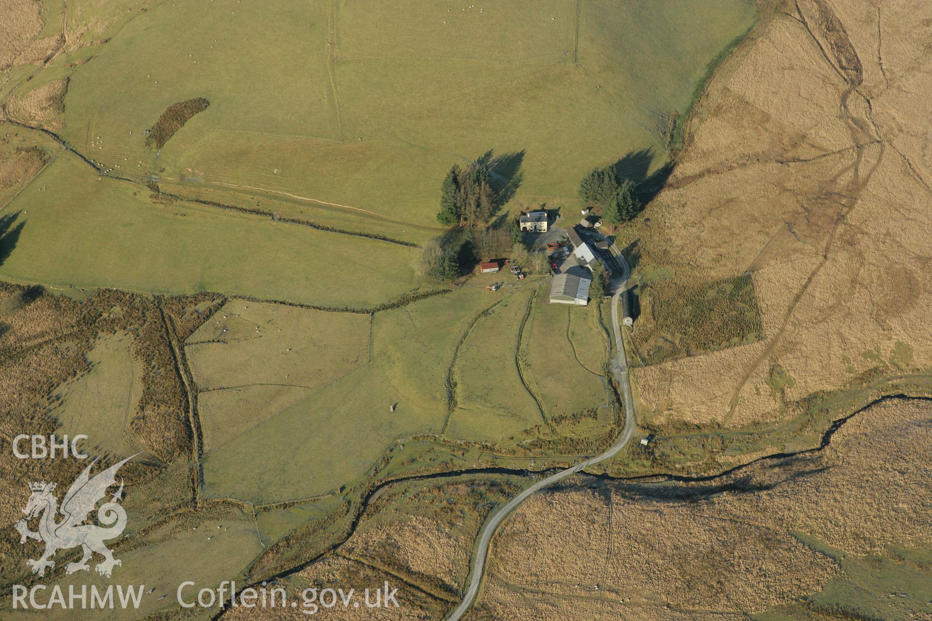 RCAHMW colour oblique photograph of the Nant-y-Maen standing stone. Taken by Toby Driver on 20/12/2007.