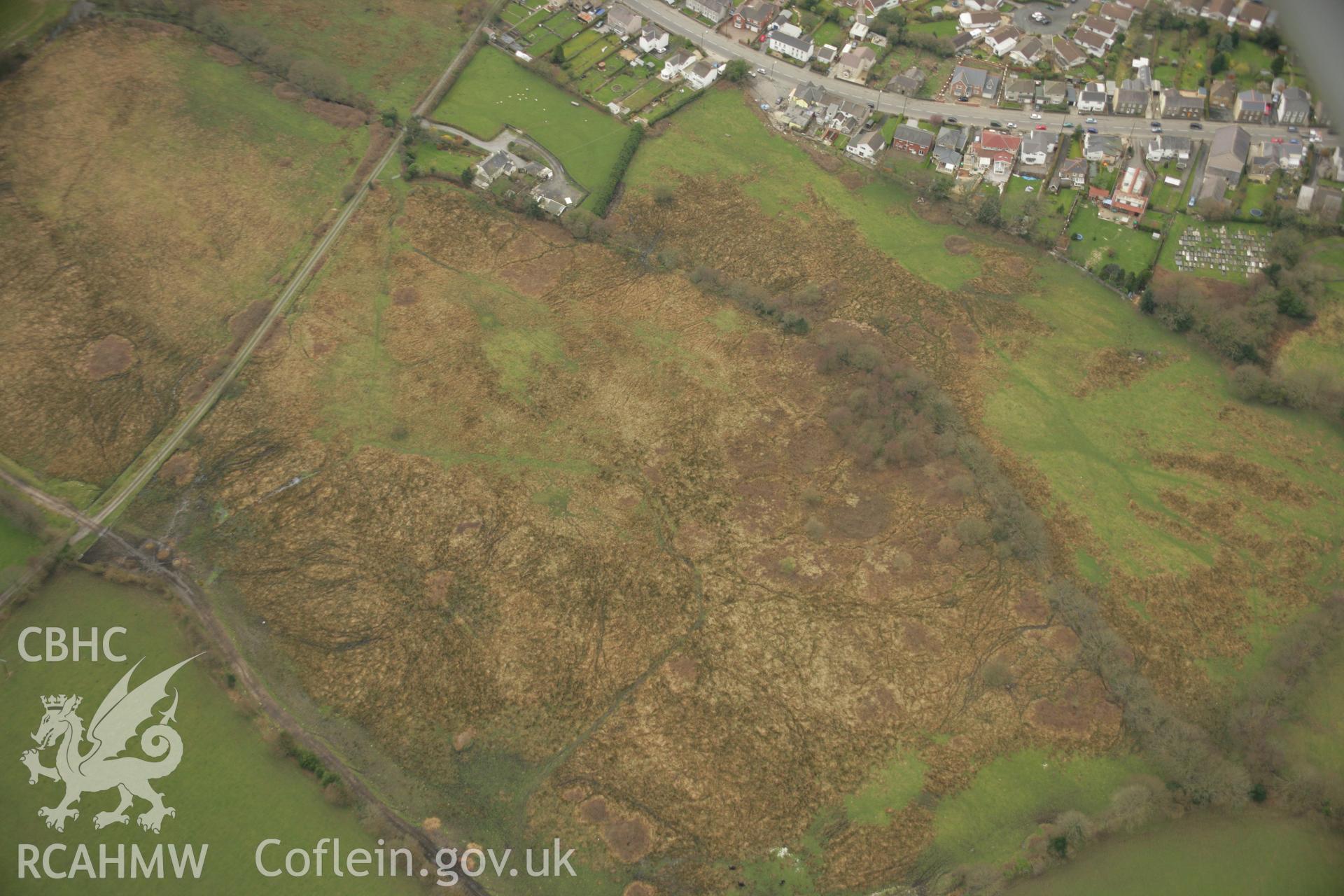 RCAHMW colour oblique aerial photograph of Cefn Celfi Standing Stone I and II, Rhos, Pontardawe. Taken on 16 March 2007 by Toby Driver