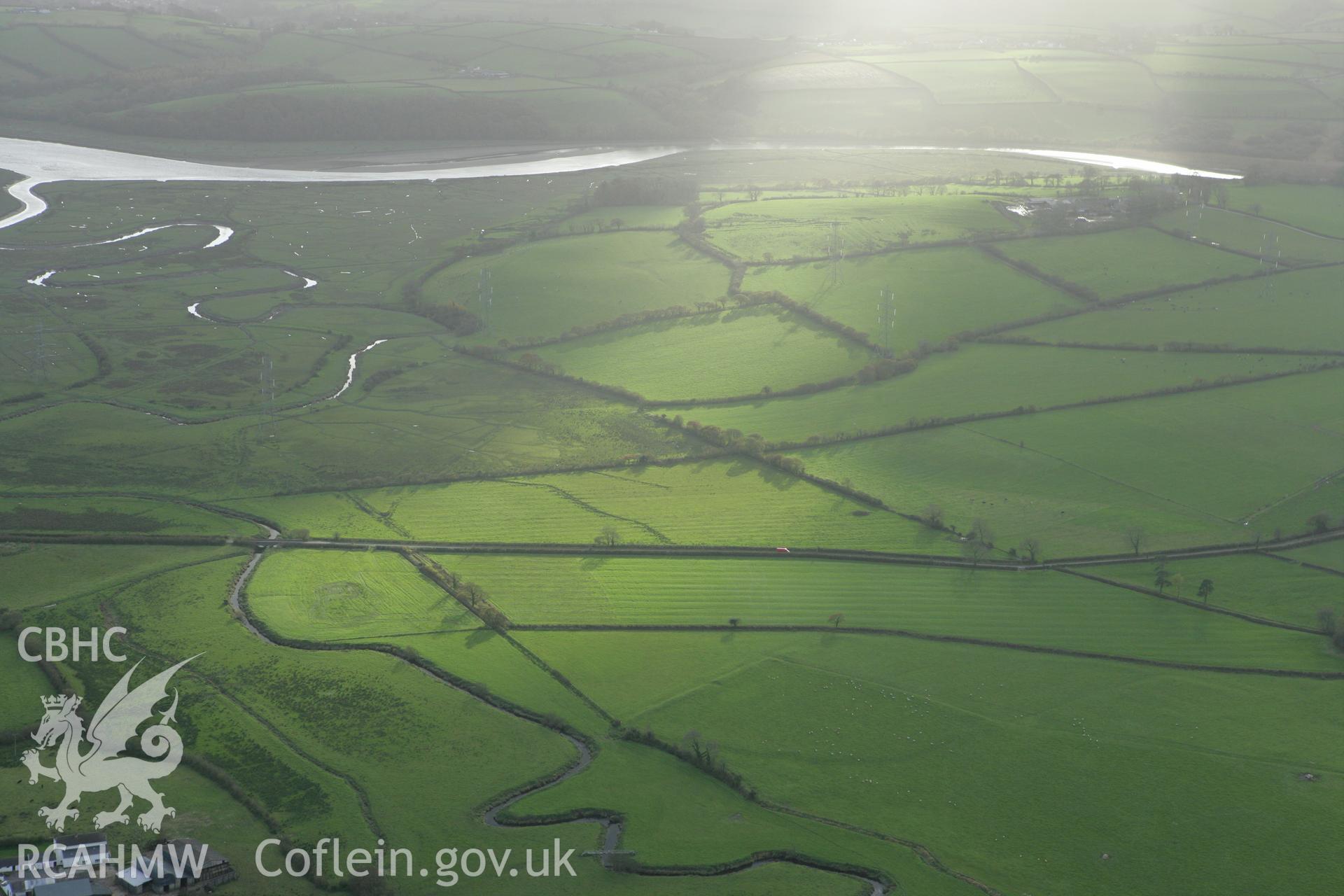 RCAHMW colour oblique photograph of St. Michael's church, Llanfihangel, Abercowin;Pilgrim's church;Landscape looking south over Pont-ddu. Taken by Toby Driver on 06/11/2007.