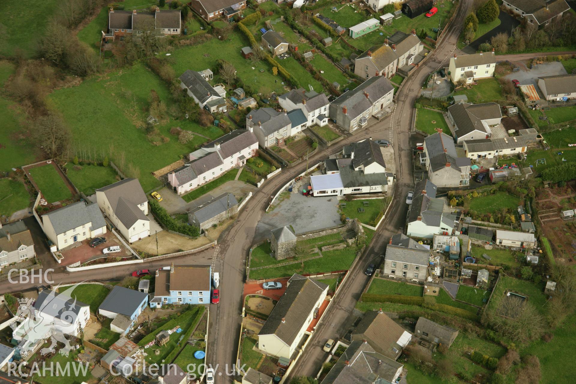 RCAHMW colour oblique aerial photograph of Hen Gapel Welsh Independent Chapel, Llanybri. Taken on 16 March 2007 by Toby Driver