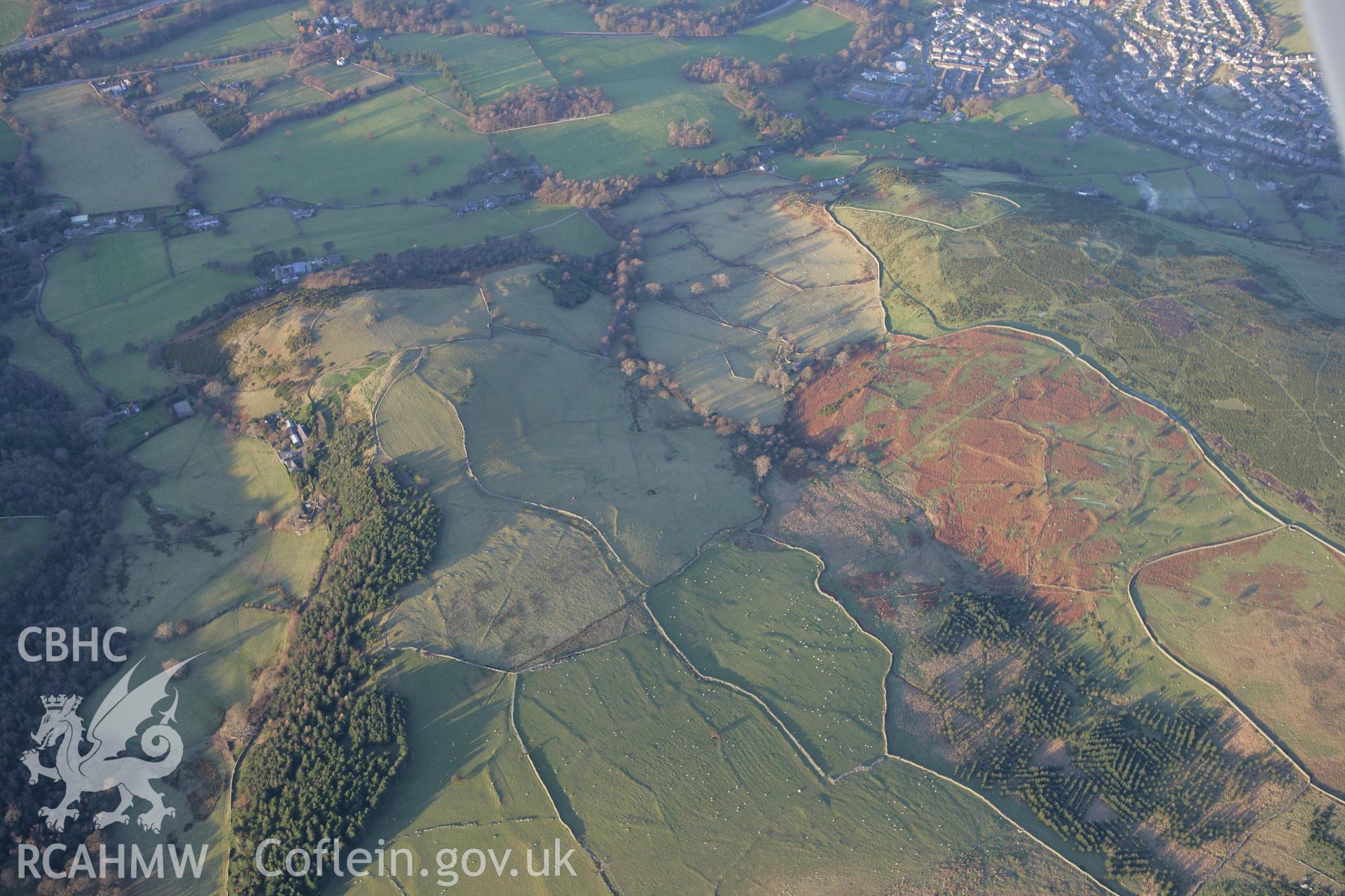 RCAHMW colour oblique photograph of Garreg fawr hut groups. Taken by Toby Driver on 20/12/2007.