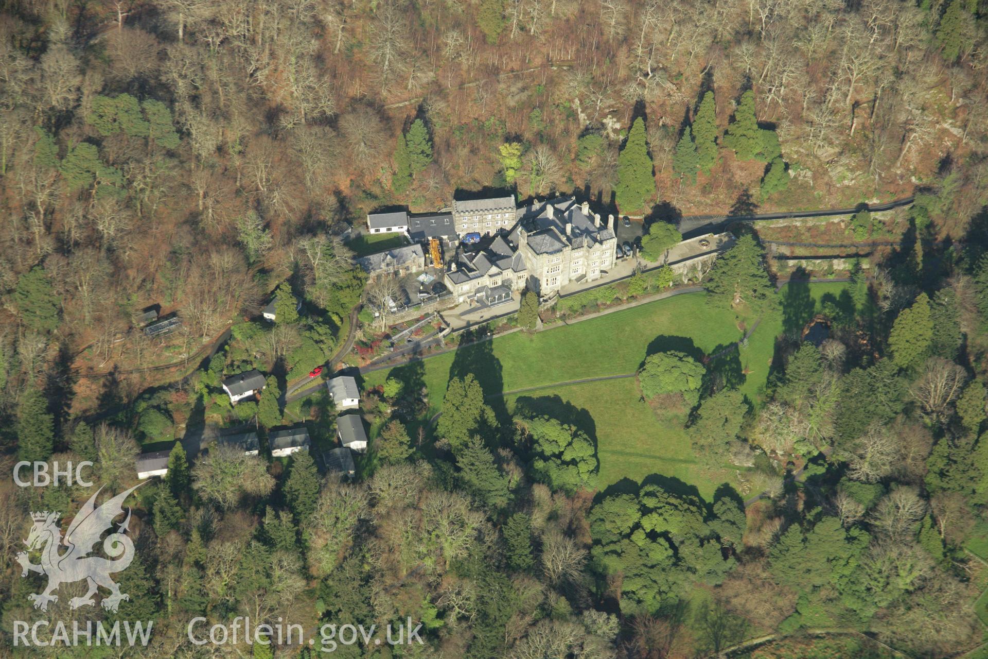 RCAHMW colour oblique aerial photograph of Plas Tan-y-Bwlch. A landscape view. Taken on 25 January 2007 by Toby Driver