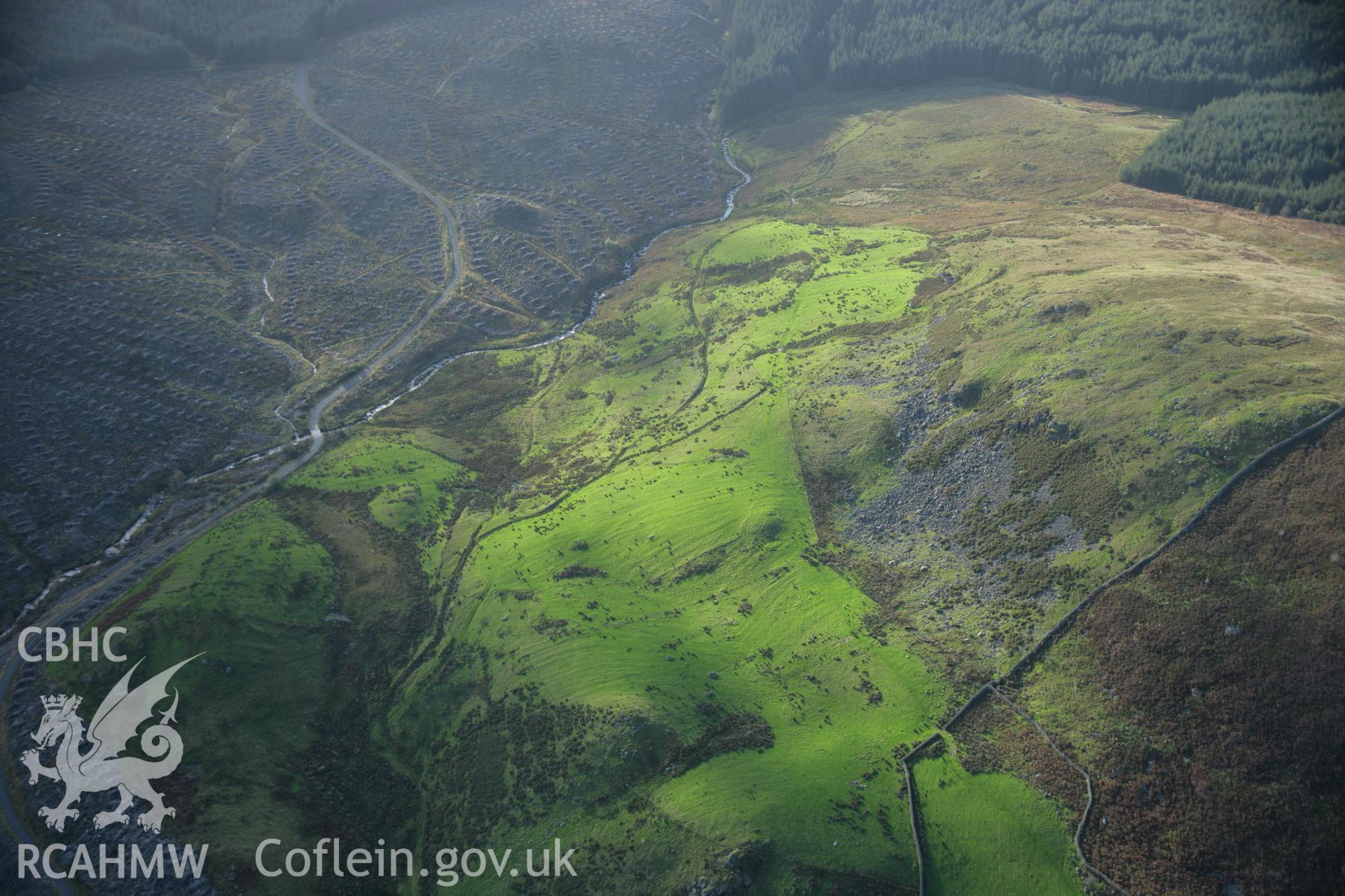 RCAHMW colour oblique photograph of Moel Caws hut group. Taken by Toby Driver on 30/10/2007.