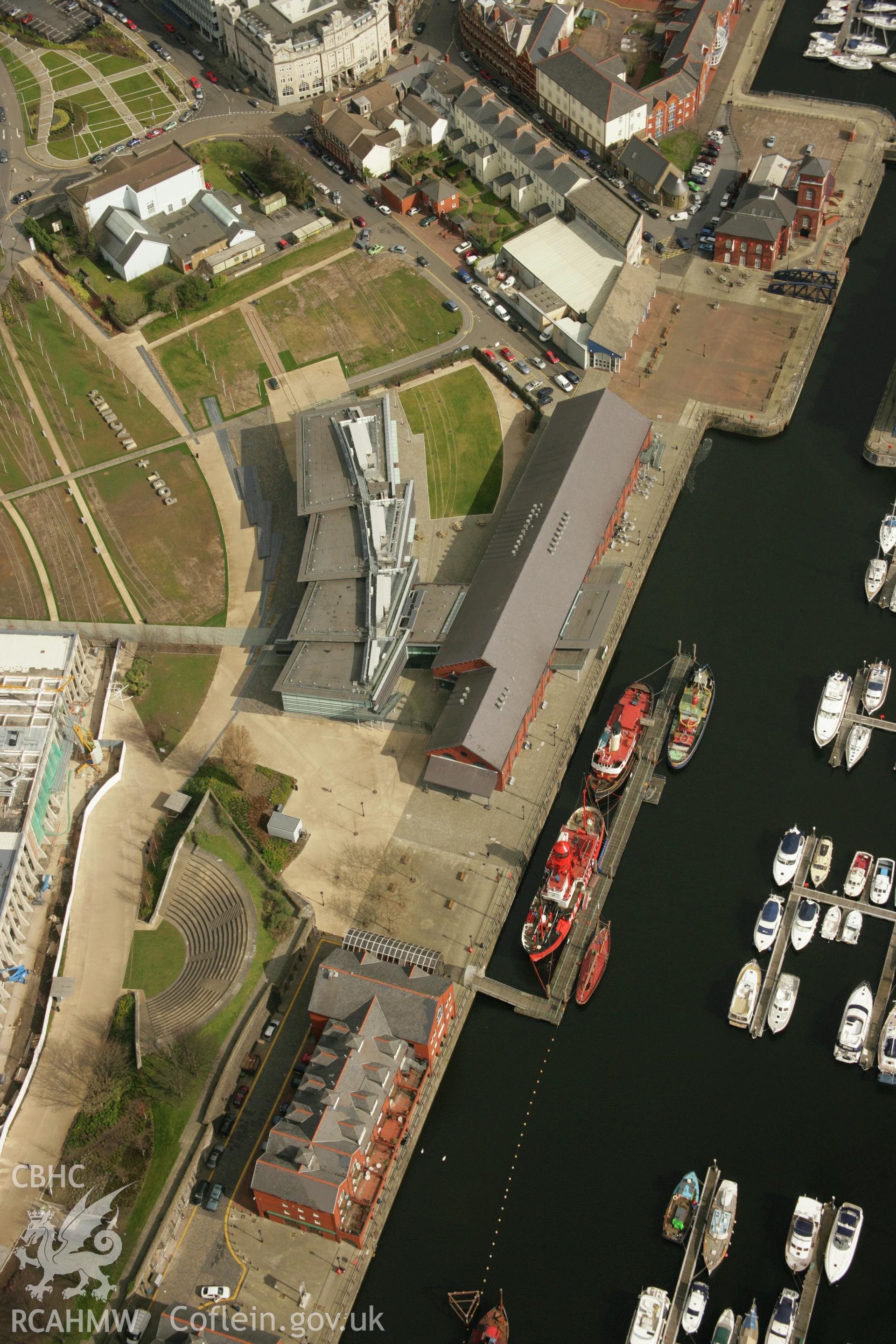 RCAHMW colour oblique aerial photograph of National Waterfront Museum, Swansea. Taken on 16 March 2007 by Toby Driver