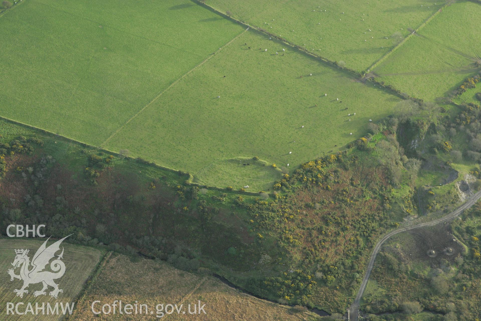 RCAHMW colour oblique photograph of Parc Castell enclosure;Wern camp, Castlebythe. Taken by Toby Driver on 06/11/2007.