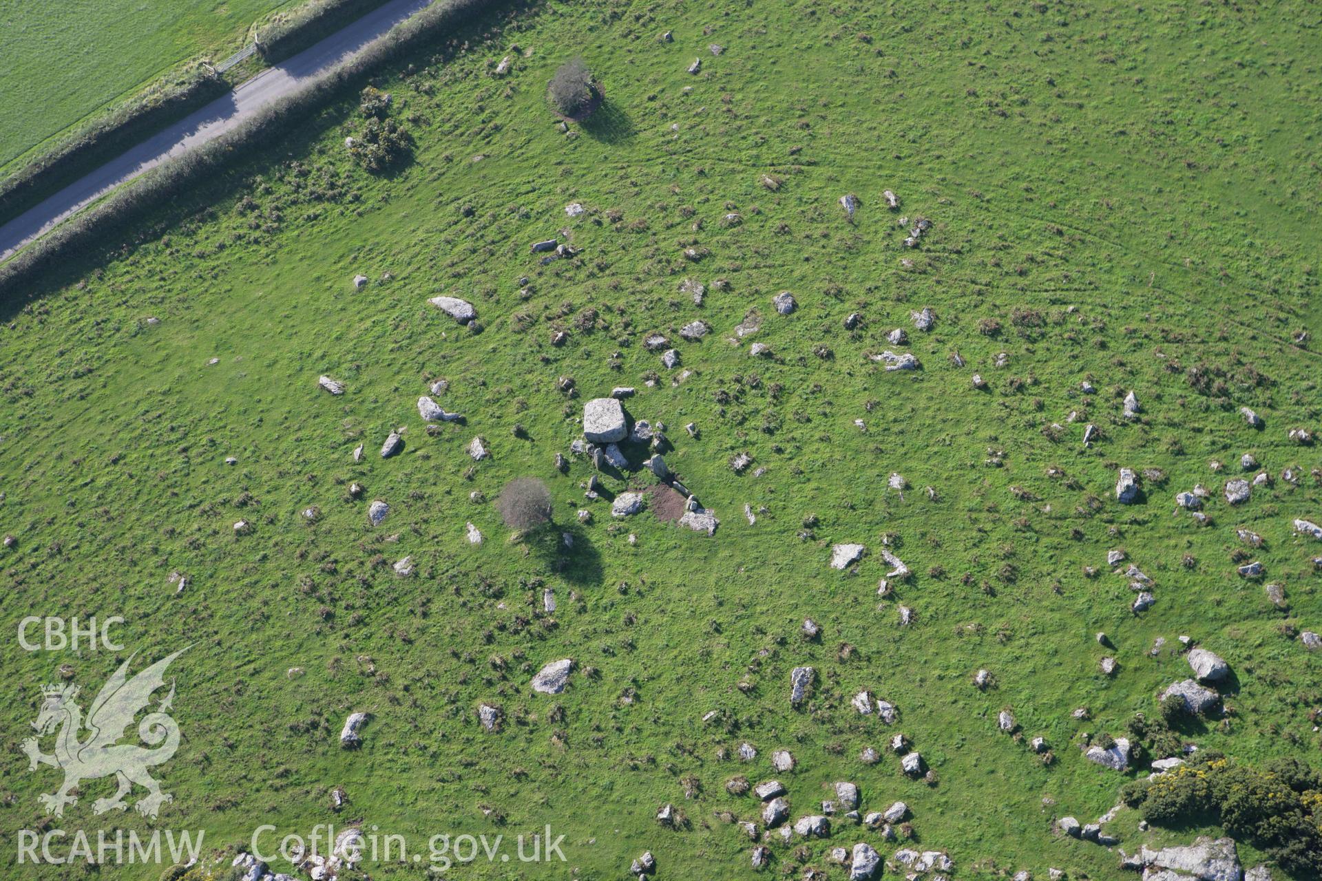 RCAHMW colour oblique photograph of Carn Turne burial chamber; Garn Turne; Old Coldstone. Taken by Toby Driver on 23/10/2007.