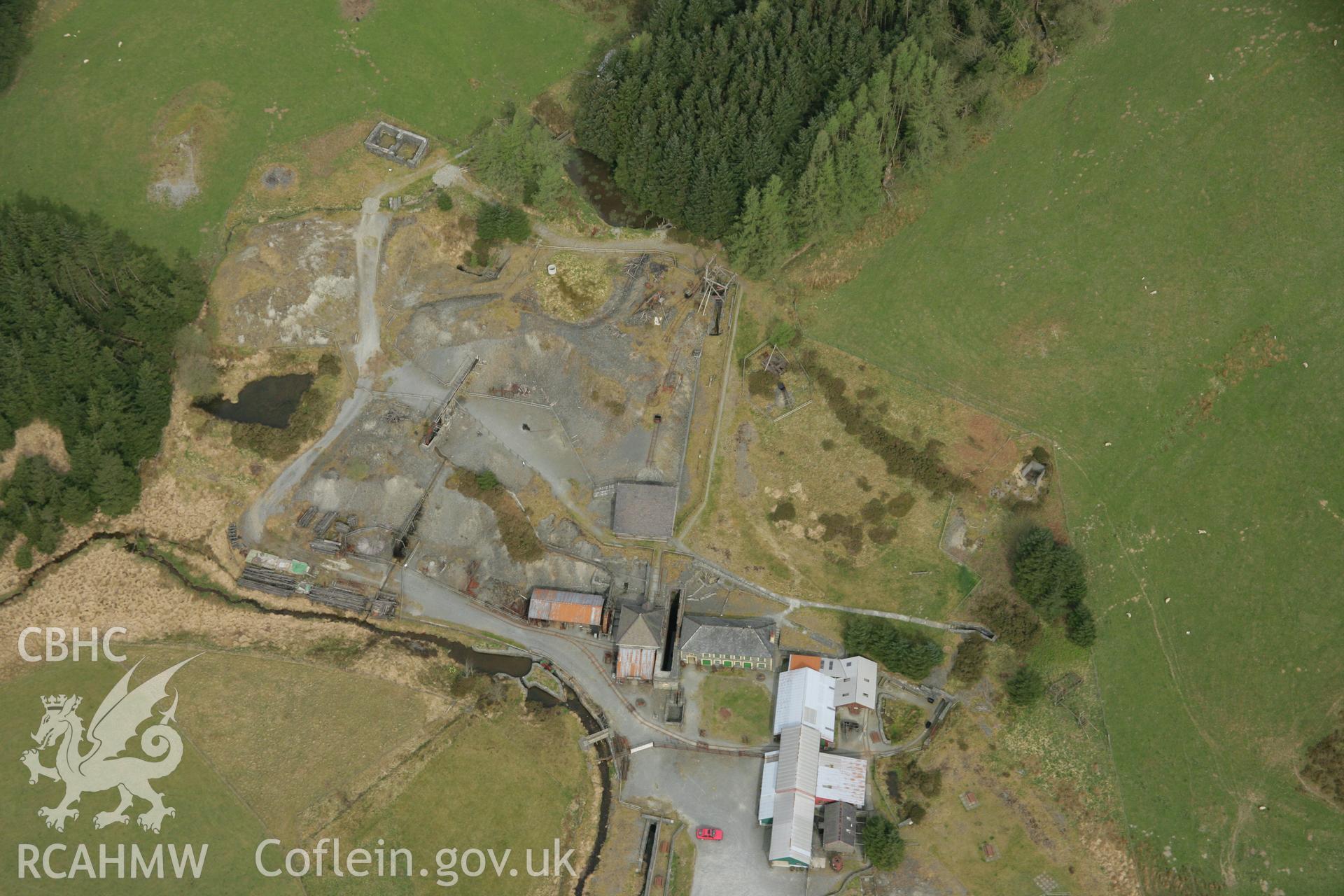 RCAHMW colour oblique aerial photograph of Powell's Llywernog Mine, Ponterwyd. Taken on 17 April 2007 by Toby Driver