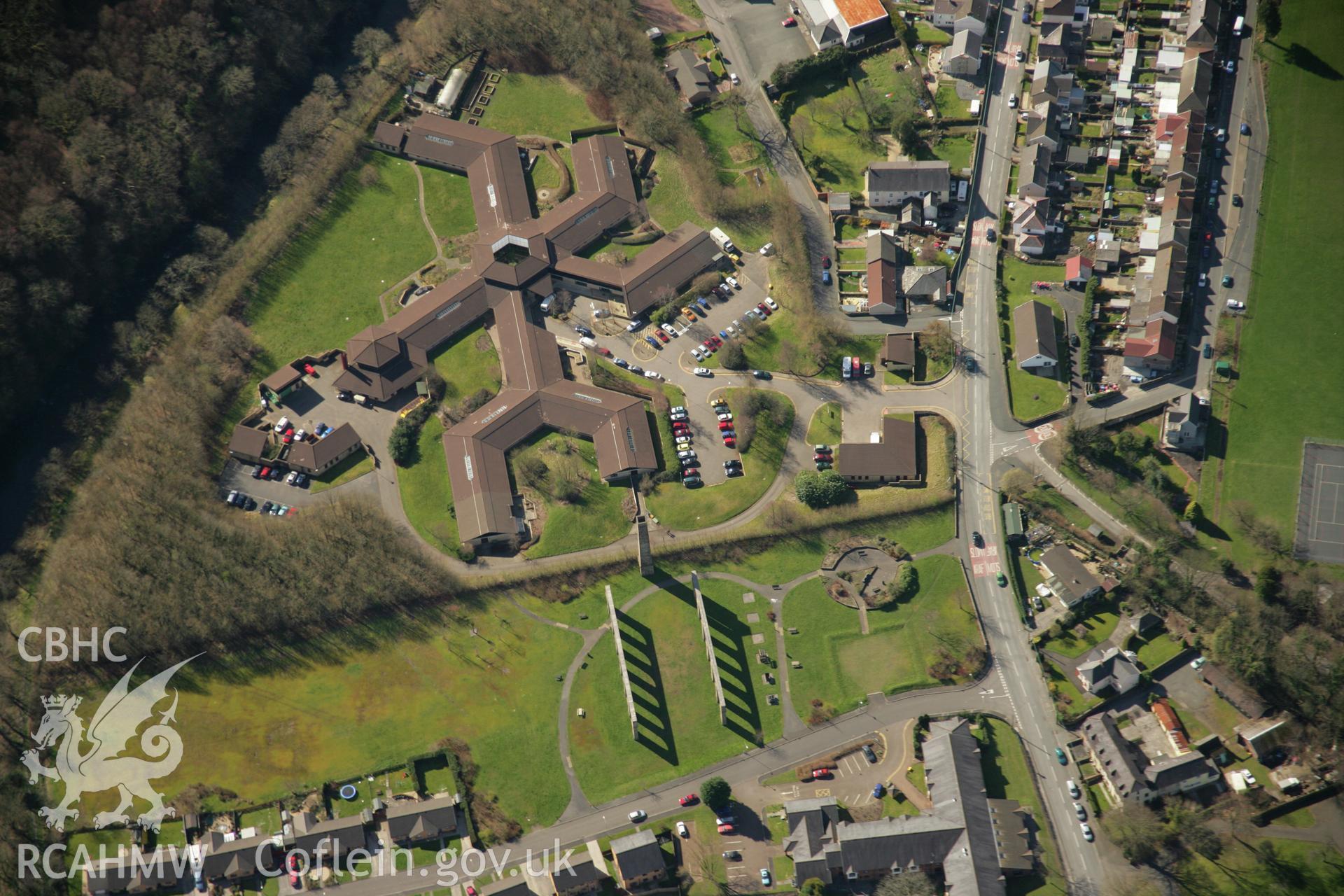 RCAHMW colour oblique aerial photograph of Ynyscedwyn Ironworks, Ystradgynlais. Taken on 21 March 2007 by Toby Driver