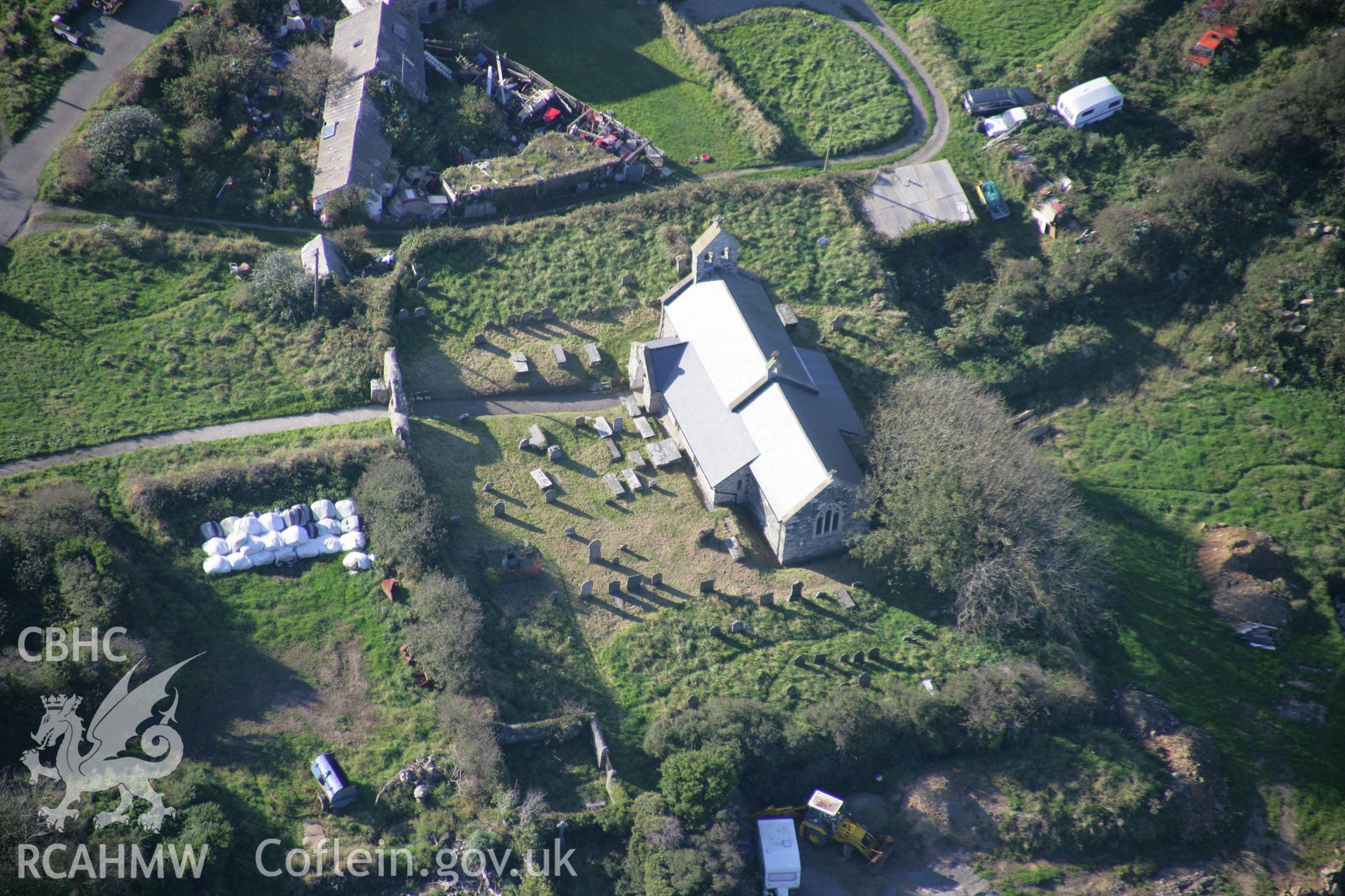 RCAHMW colour oblique photograph of St Gwyndaf's church, Llanwnda. Taken by Toby Driver on 23/10/2007.