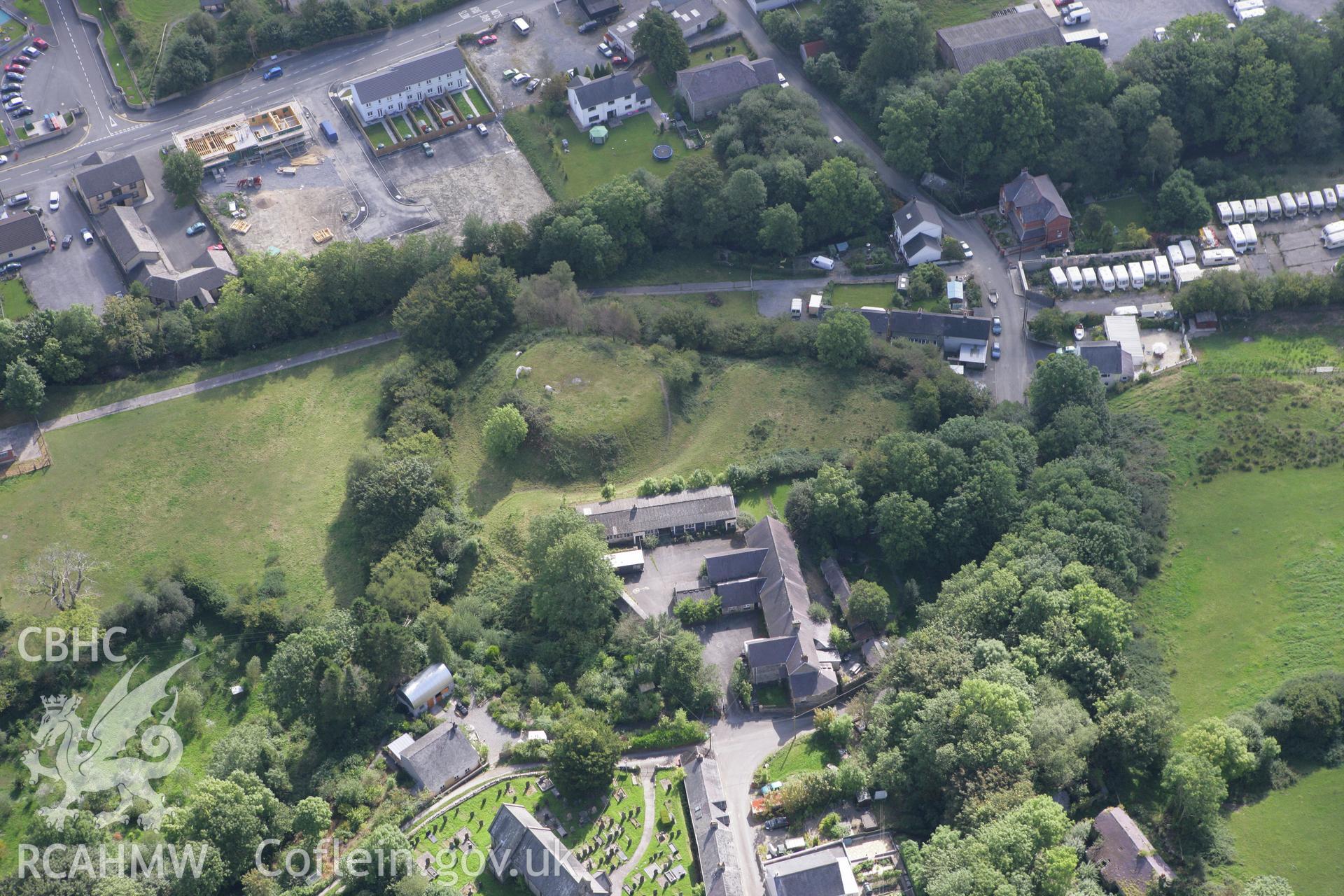 RCAHMW colour oblique photograph of Castell Pencader. Taken by Toby Driver on 11/09/2007.