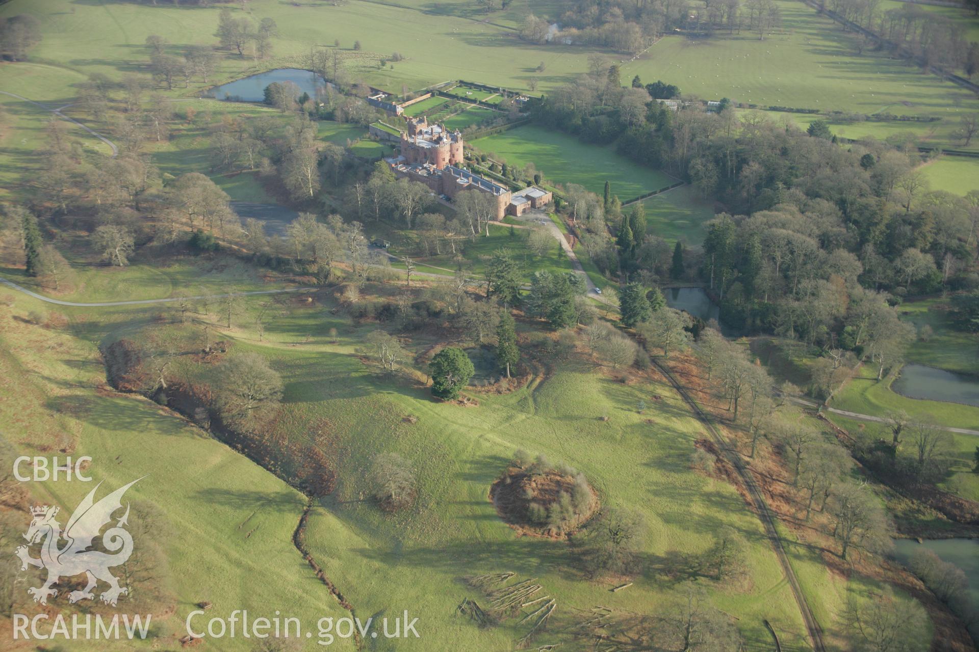 RCAHMW colour oblique aerial photograph of Lady's Mount in Powis Castle Park. Taken on 25 January 2007 by Toby Driver