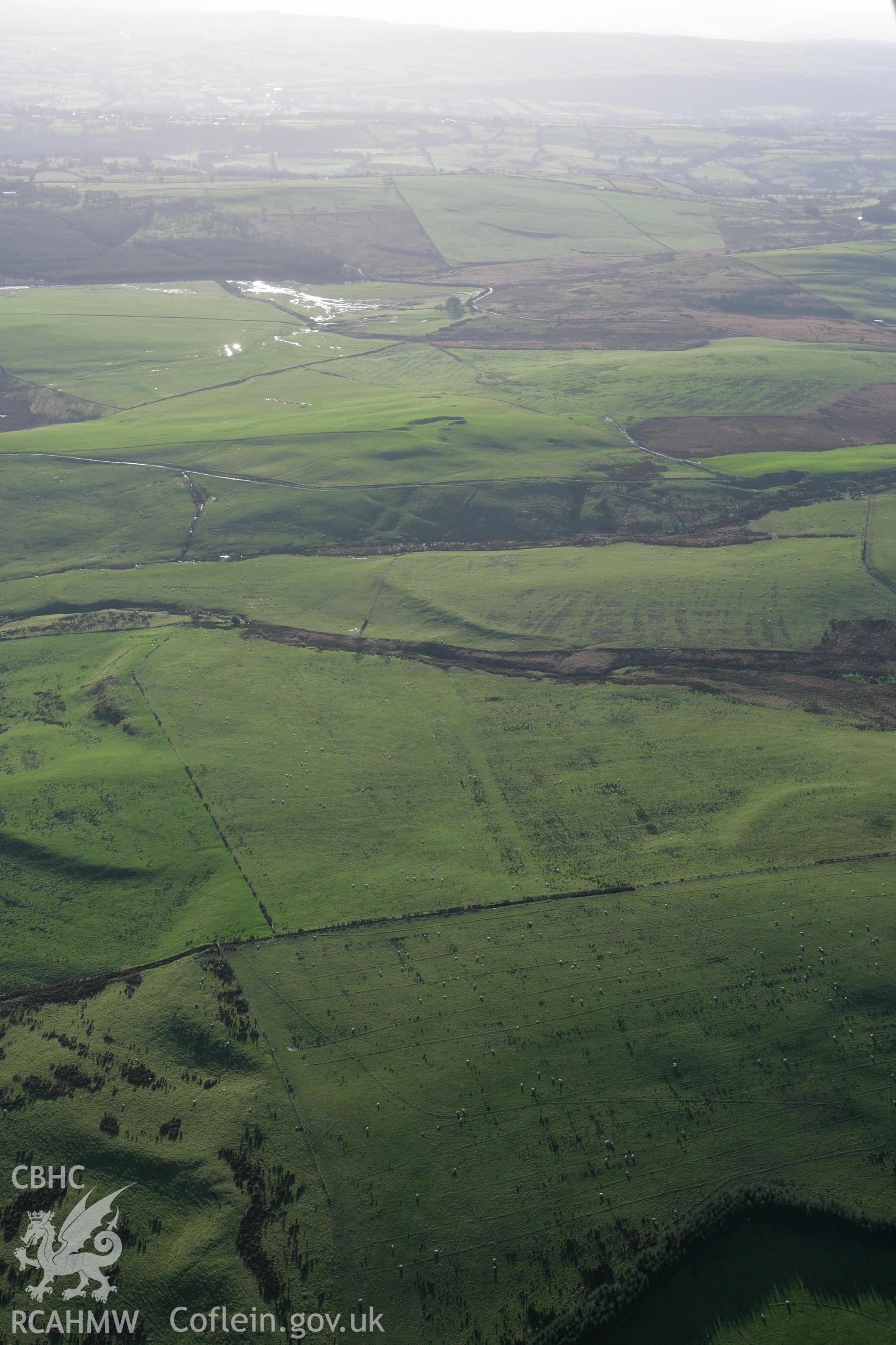 RCAHMW colour oblique photograph of Roman Road between Pant-y-Milwyr and Hirrhos. Taken by Toby Driver on 11/12/2007.