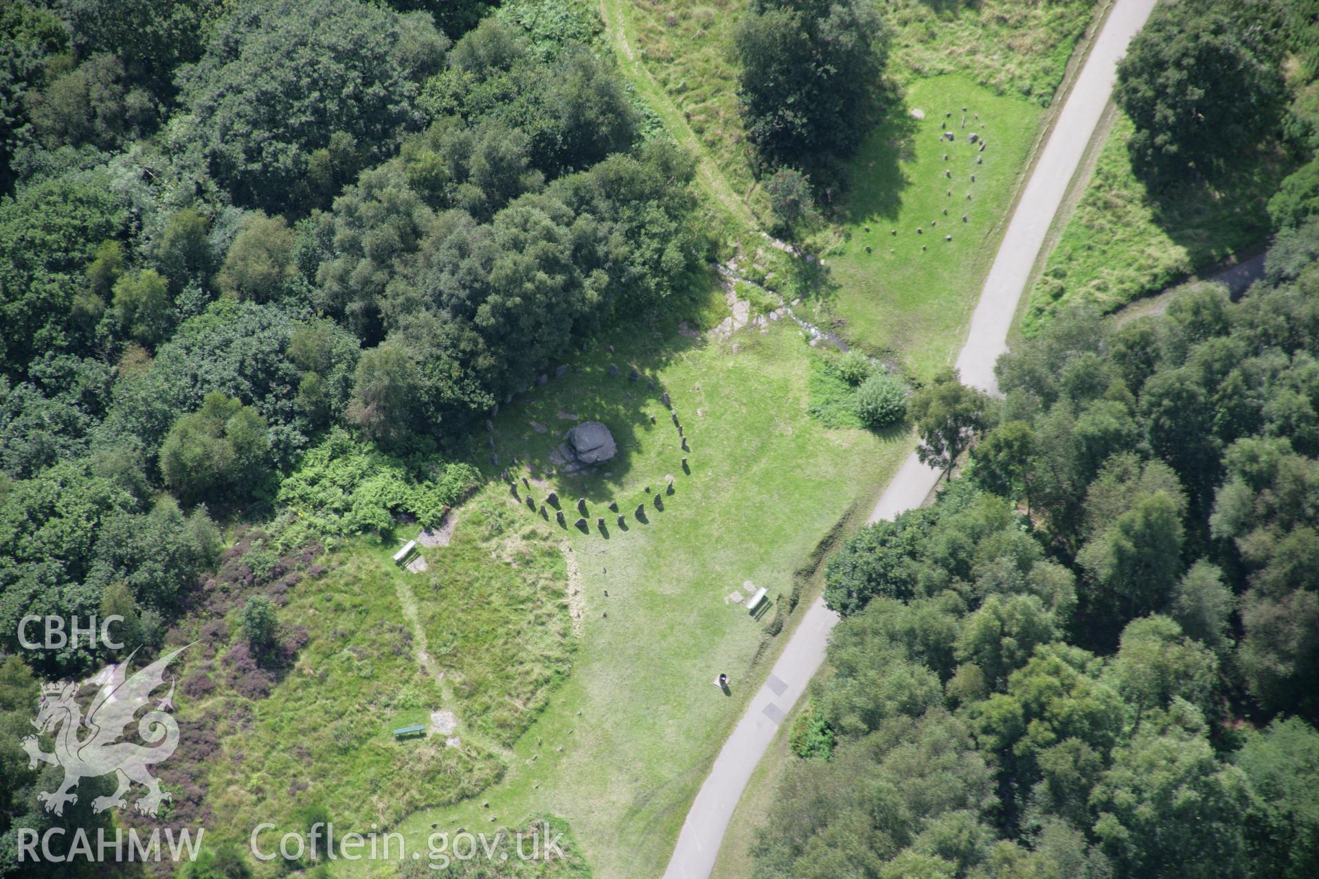 RCAHMW colour oblique aerial photograph of Y Garreg Siglo Bardic Complex. Taken on 30 July 2007 by Toby Driver