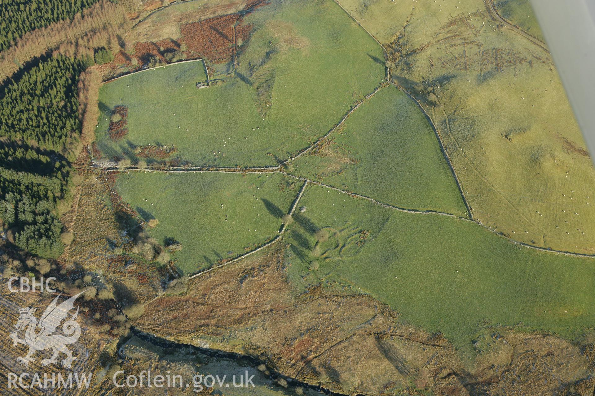 RCAHMW colour oblique photograph of Blaen Glasffrwd, showing settlements I and II. Taken by Toby Driver on 20/12/2007.