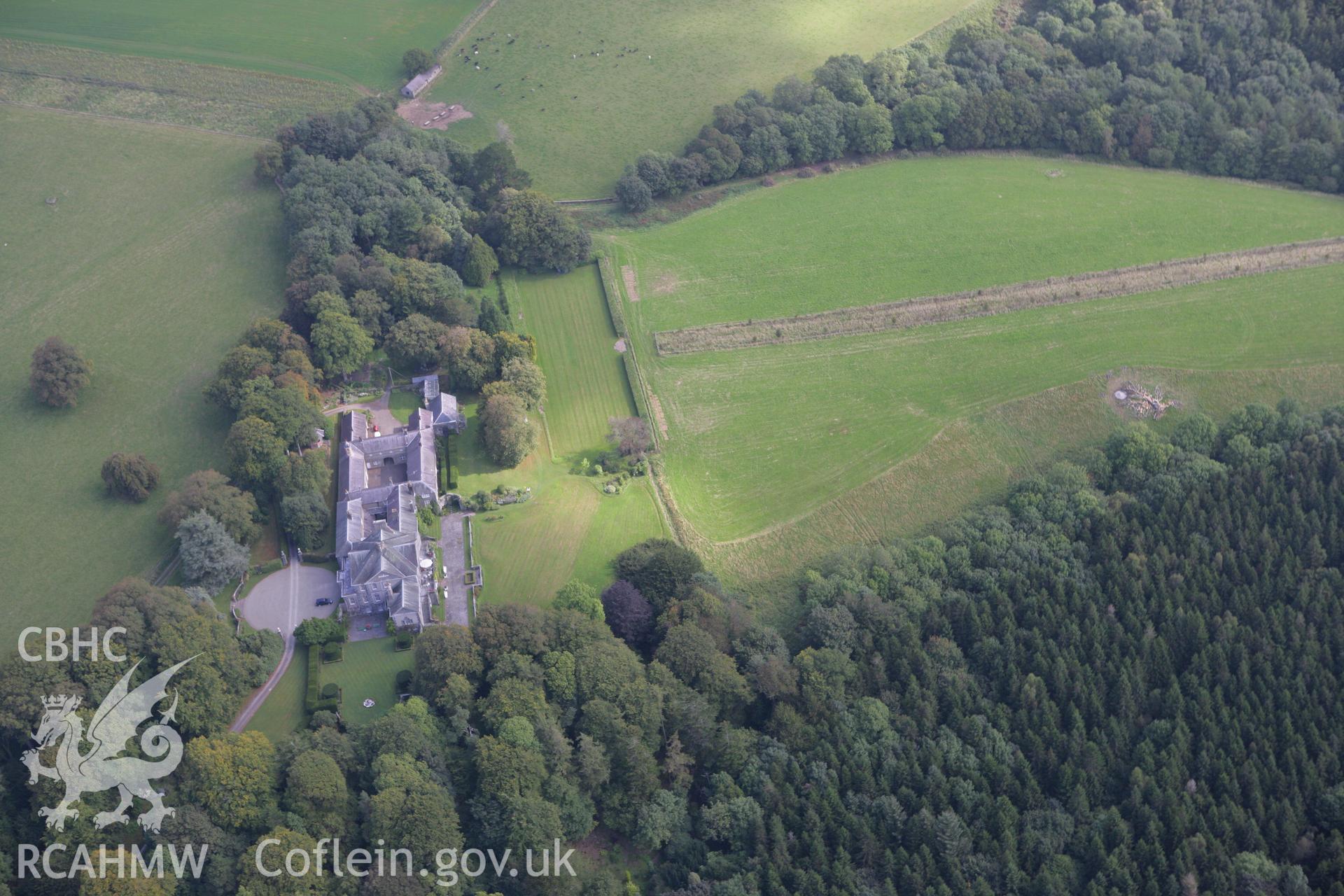 RCAHMW colour oblique photograph of Ffynonau mansion. Taken by Toby Driver on 11/09/2007.