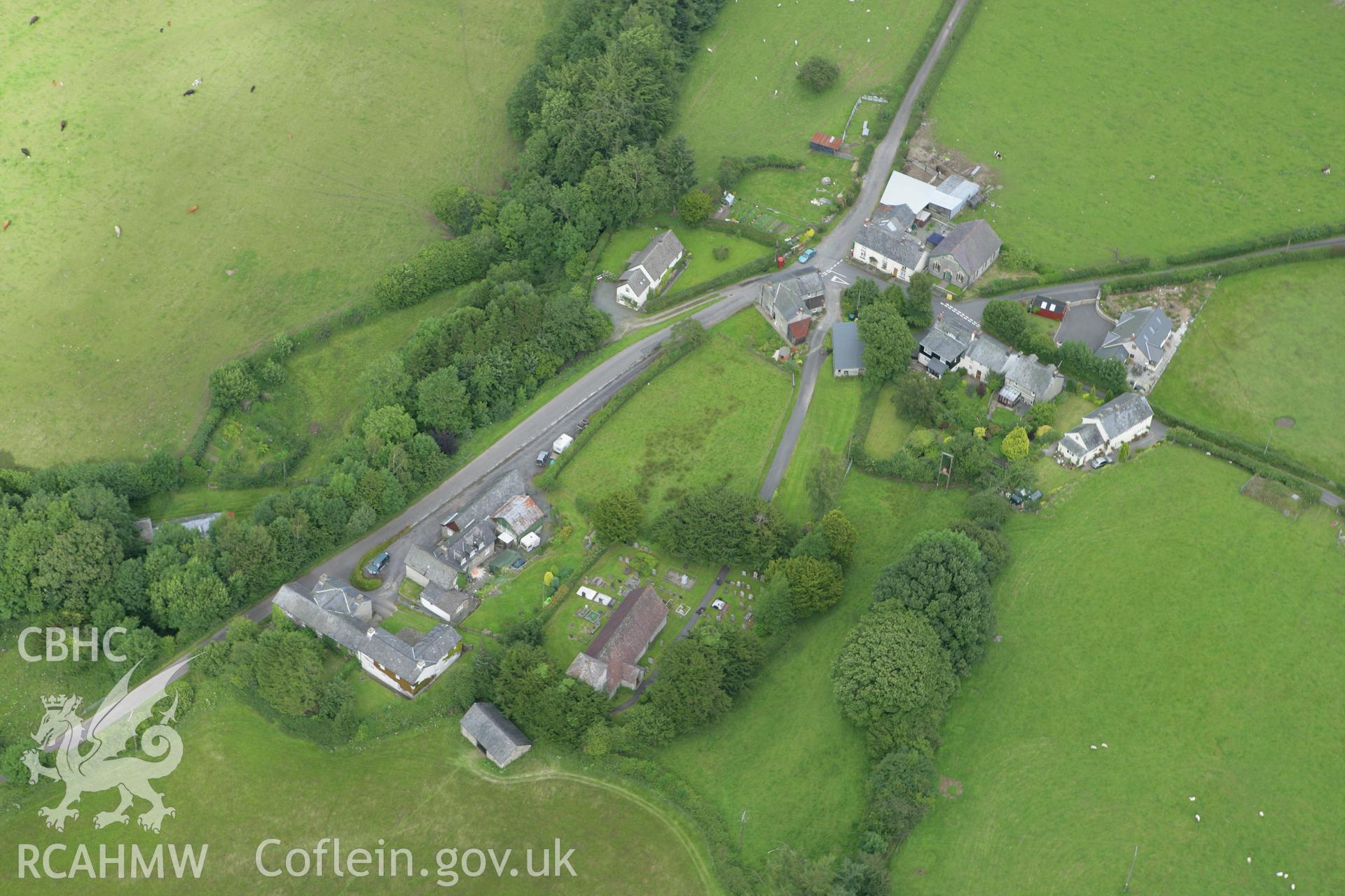 RCAHMW colour oblique aerial photograph of Bryn Seion United Reformed Church, Gwenddwr. Taken on 09 July 2007 by Toby Driver